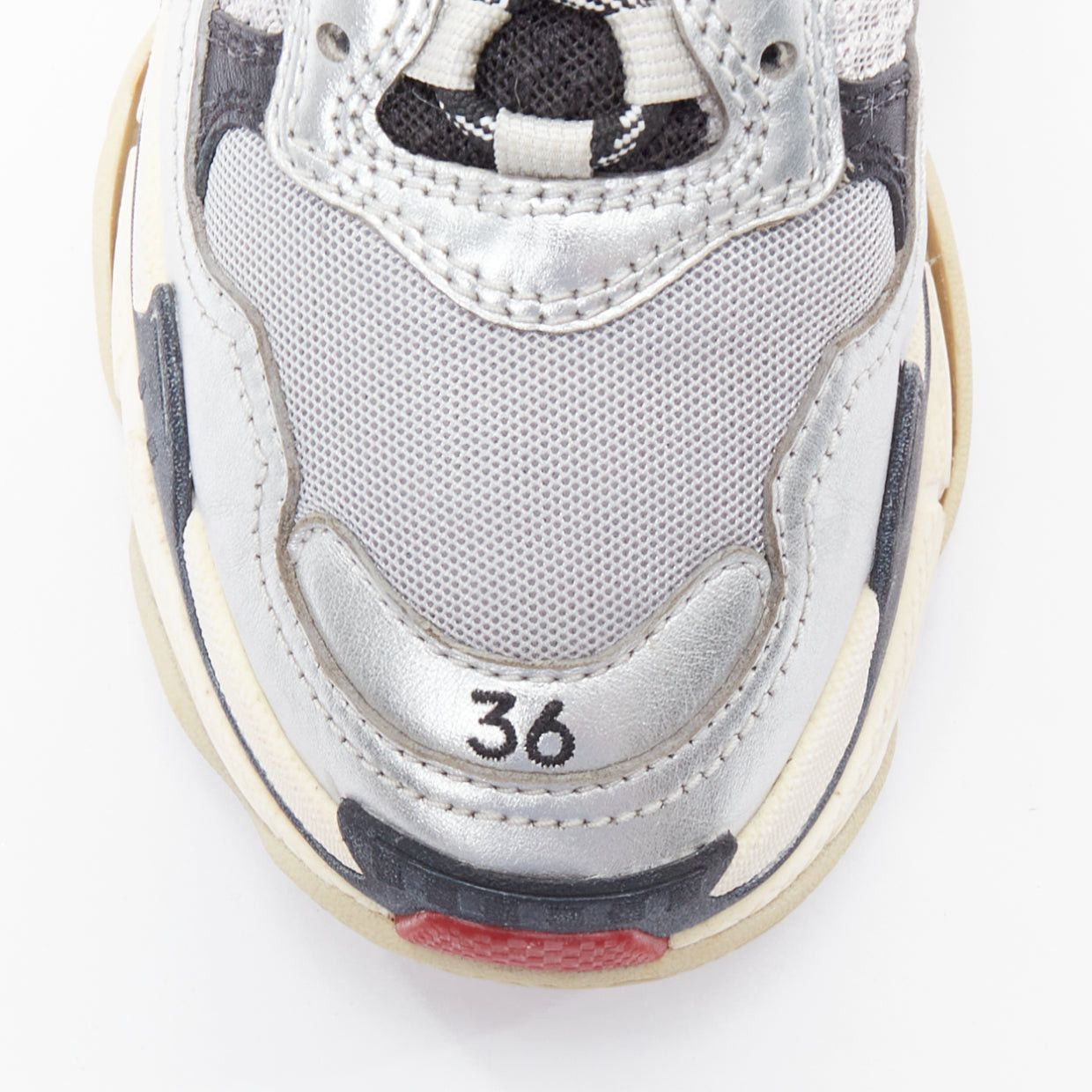 Balenciaga BALENCIAGA Triple S silver distressed stacked midsole chunky sneakers EU36 Size US 6 / IT 36 - 6 Thumbnail