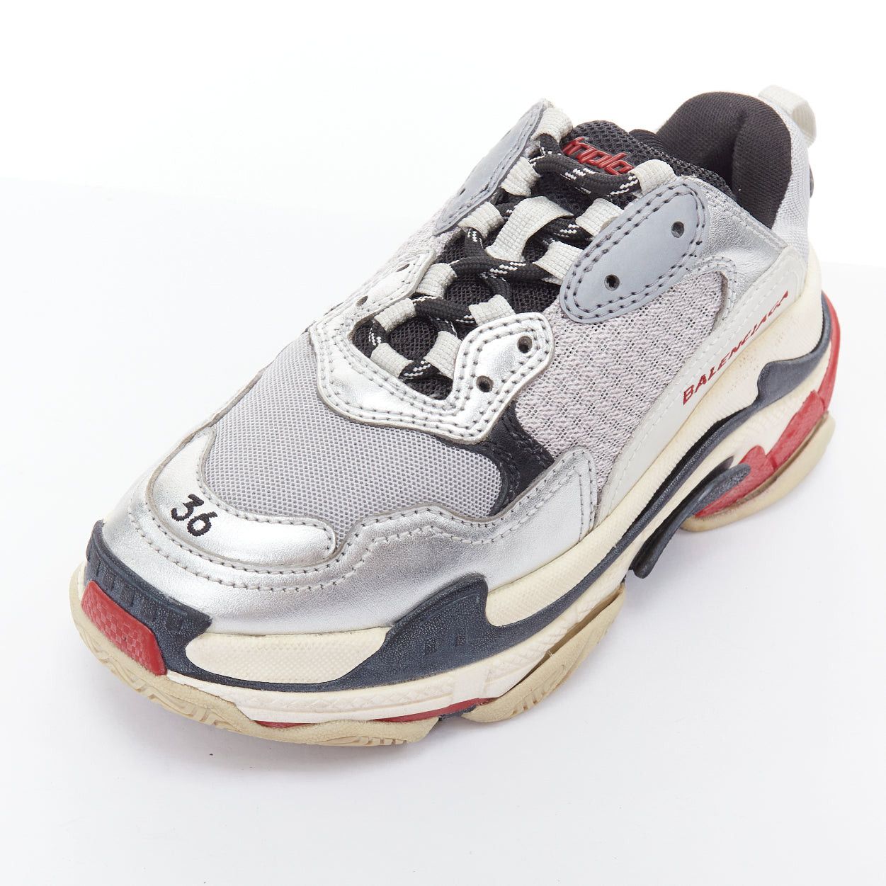 Balenciaga BALENCIAGA Triple S silver distressed stacked midsole chunky sneakers EU36 Size US 6 / IT 36 - 7 Thumbnail
