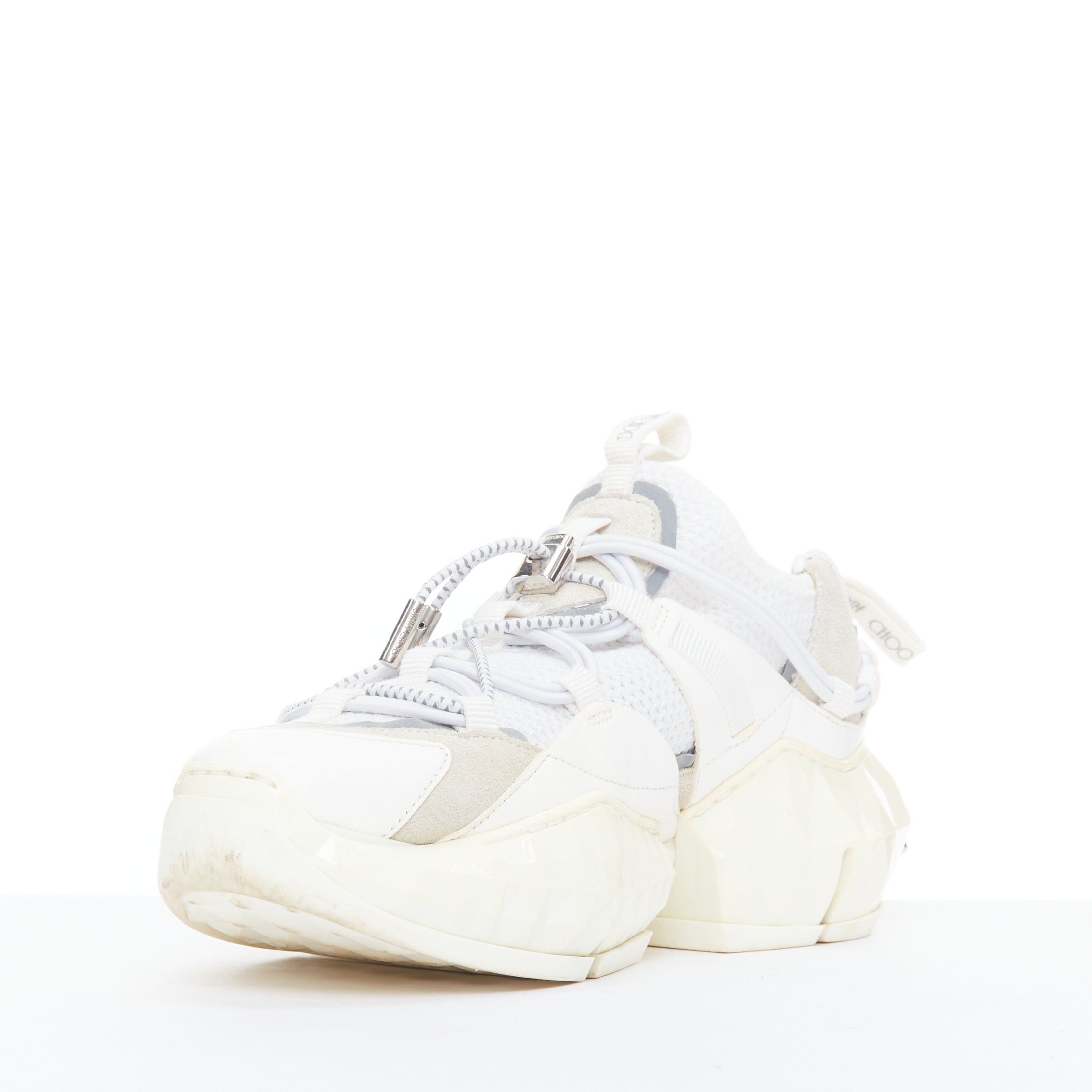 Jimmy Choo JIMMY CHOO Diamond Trail white faceted chunky sole sneakers EU36 Size US 6 / IT 36 - 4 Thumbnail