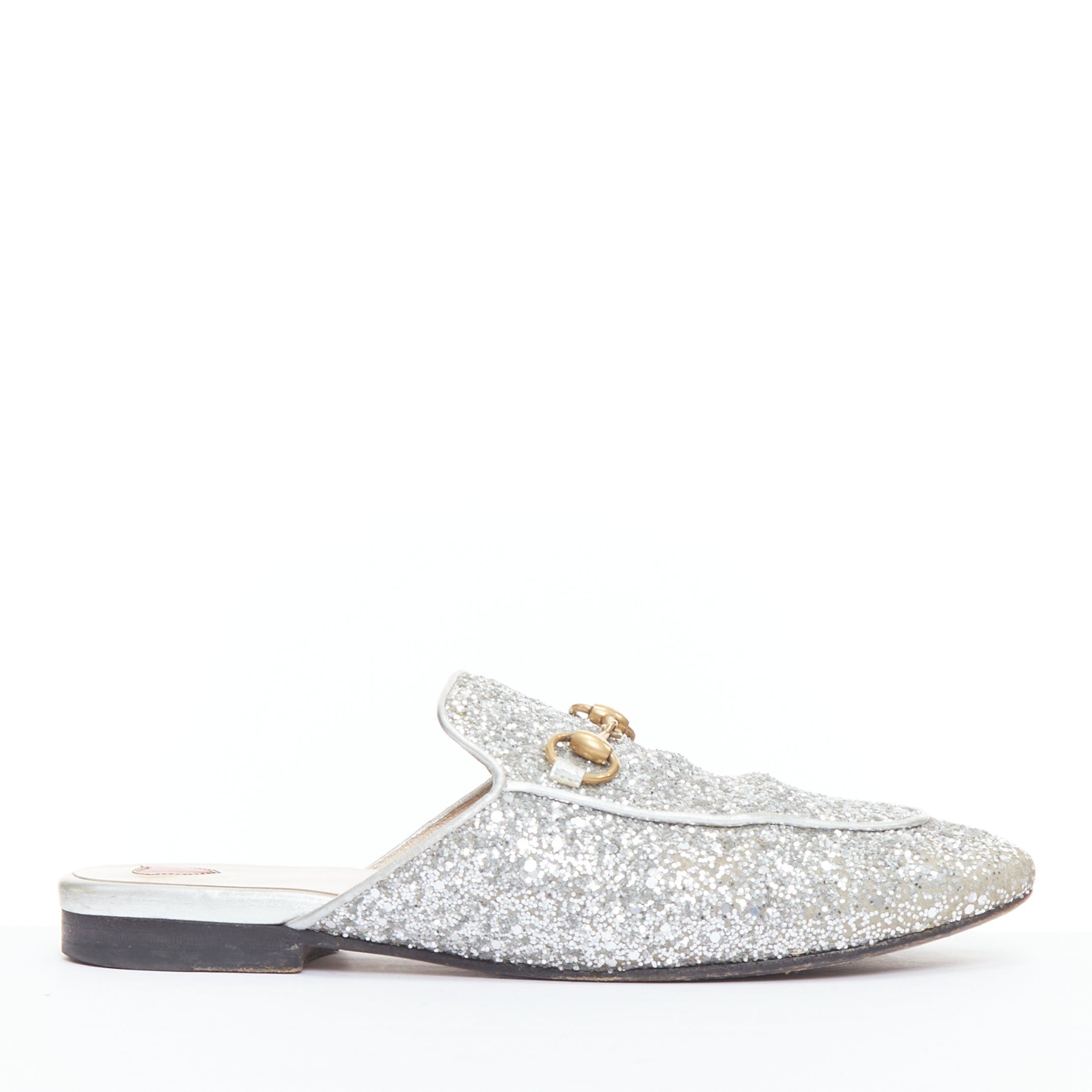 Gucci GUCCI Princetown silver glitter gold horsebit slip on loafer mules EU36.5 Size US 6.5 / IT 36.5 - 2 Thumbnail
