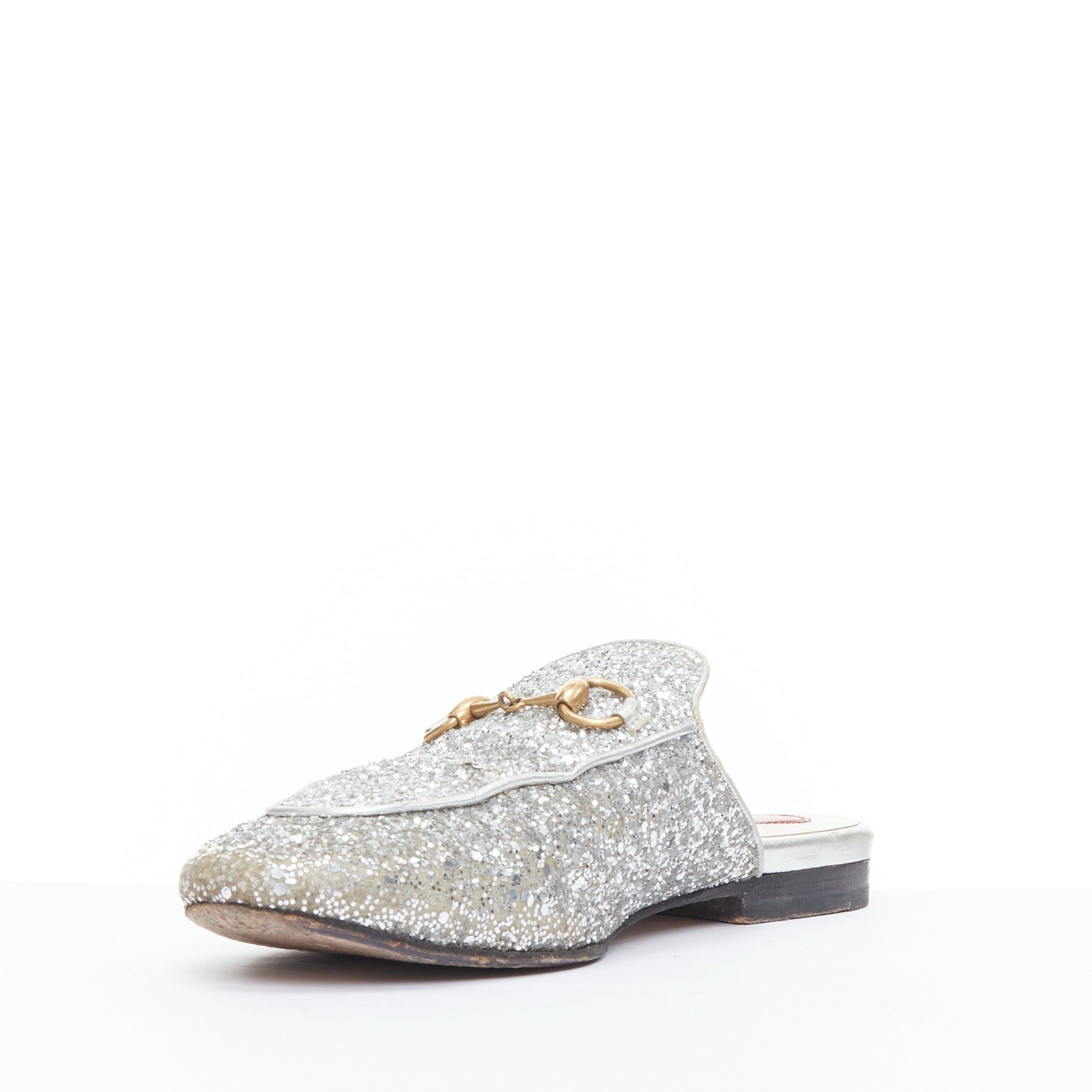 Gucci GUCCI Princetown silver glitter gold horsebit slip on loafer mules EU36.5 Size US 6.5 / IT 36.5 - 4 Thumbnail
