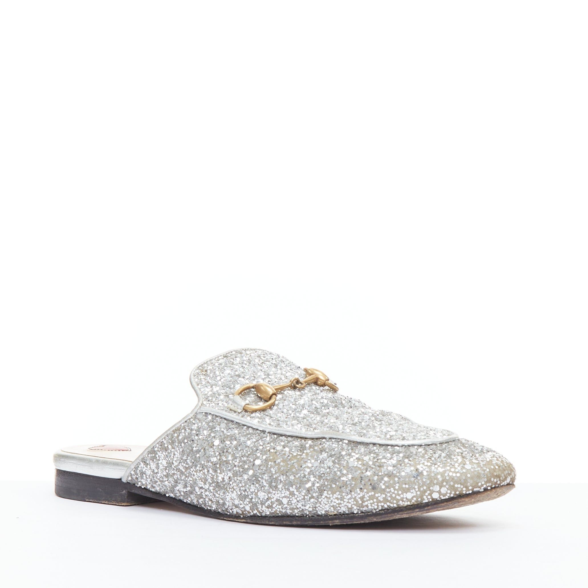 Gucci GUCCI Princetown silver glitter gold horsebit slip on loafer mules EU36.5 Size US 6.5 / IT 36.5 - 3 Thumbnail