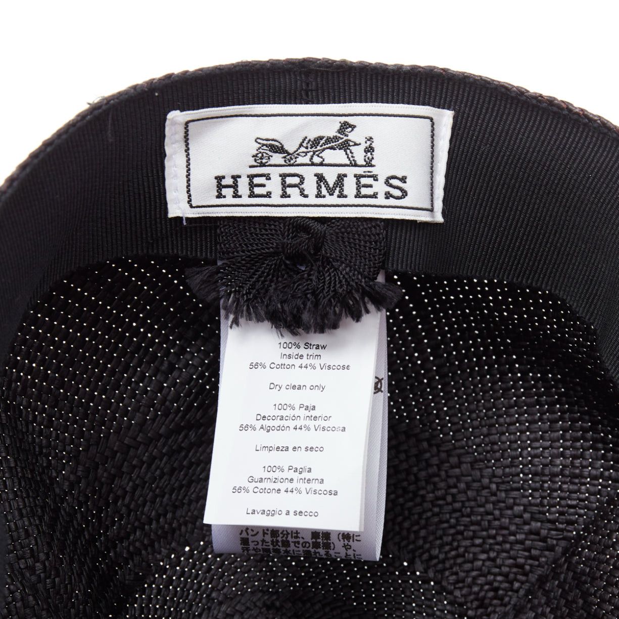Hermes HERMES Riley Panama black straw small silver logo cotton lined cap hat 57cm Size ONE SIZE - 8 Thumbnail