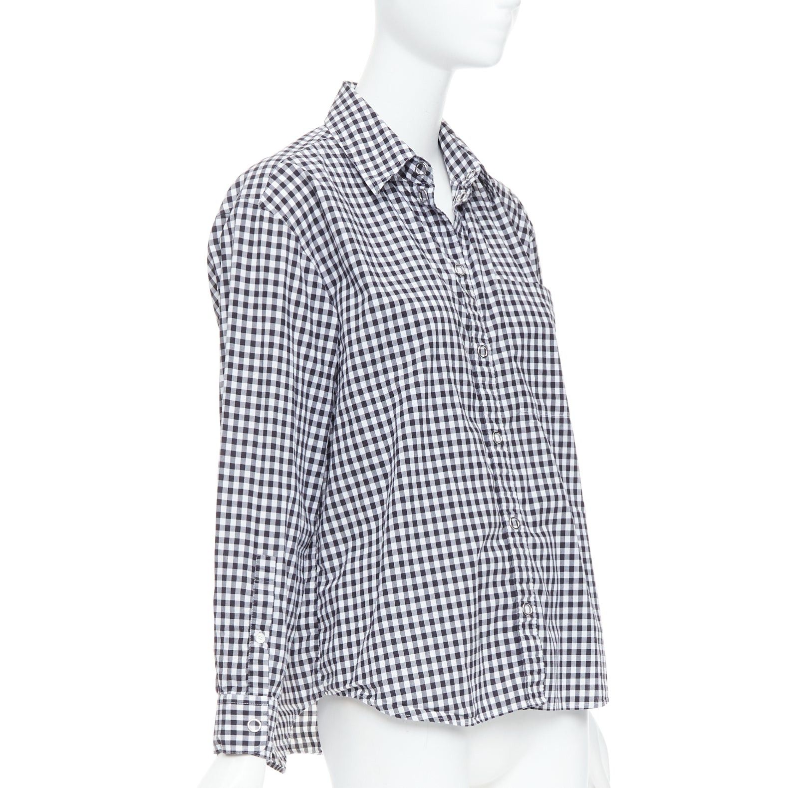 Burberry BURBERRY black white cotton check gingham silver snap button shirt IT40 S Size M / US 6-8 / IT 42-44 - 3 Thumbnail