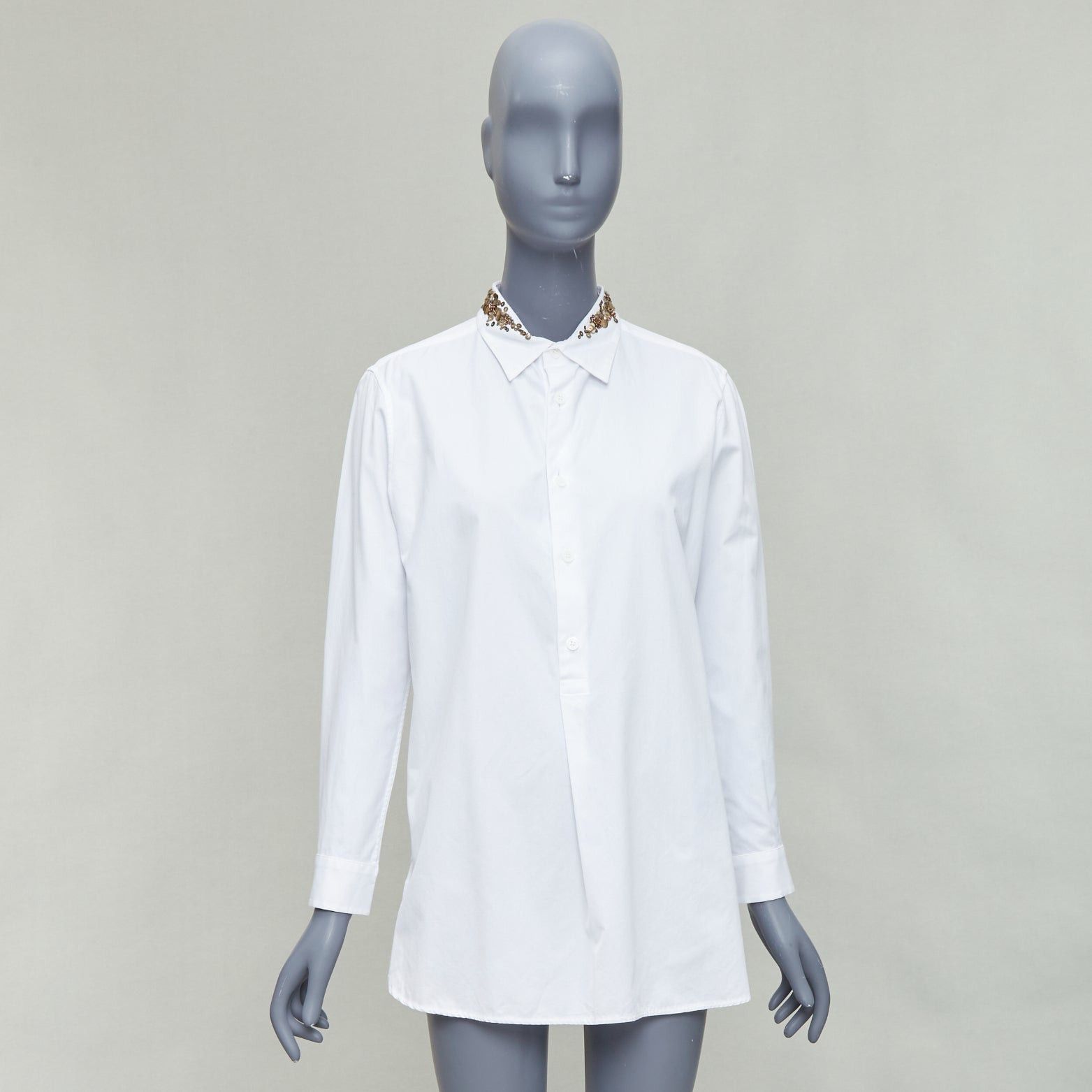 Yohji Yamamoto Y'S YOHJI YAMAMOTO white gold sequinned collar popover shirt JP1 S Size S / US 4 / IT 40 - 9 Thumbnail