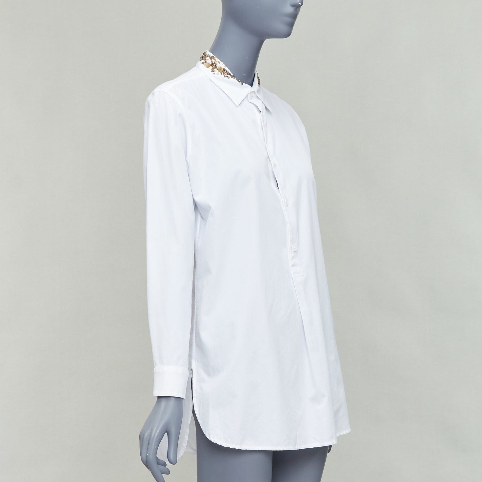 Yohji Yamamoto Y'S YOHJI YAMAMOTO white gold sequinned collar popover shirt JP1 S Size S / US 4 / IT 40 - 3 Thumbnail