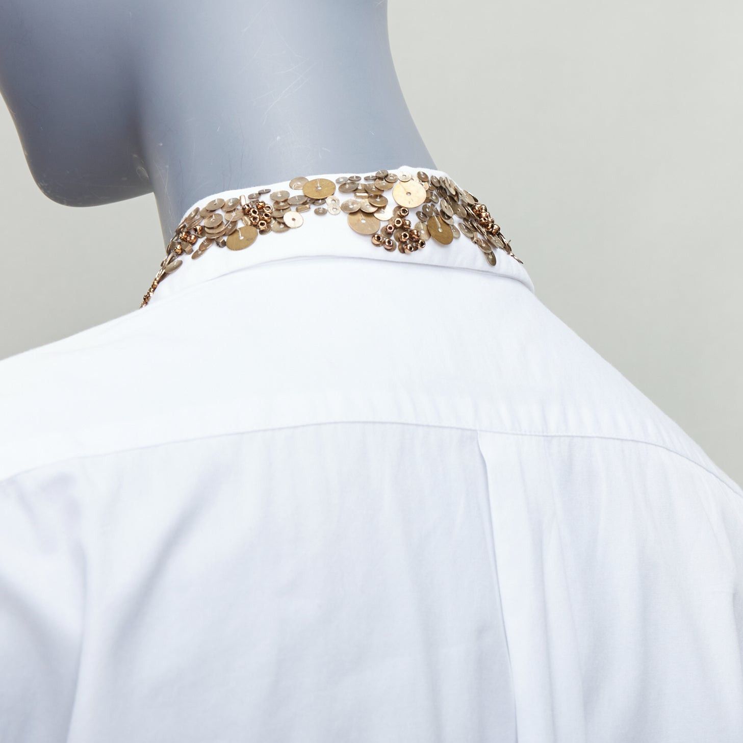 Yohji Yamamoto Y'S YOHJI YAMAMOTO white gold sequinned collar popover shirt JP1 S Size S / US 4 / IT 40 - 7 Thumbnail