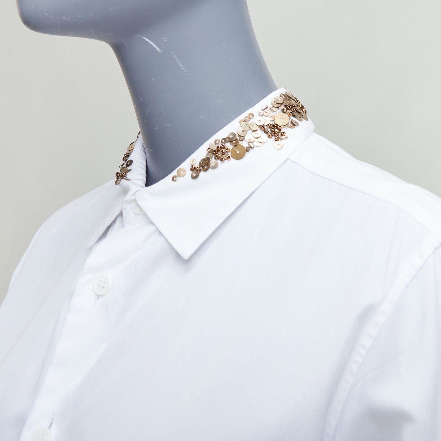Yohji Yamamoto Y'S YOHJI YAMAMOTO white gold sequinned collar popover shirt JP1 S Size S / US 4 / IT 40 - 2 Thumbnail