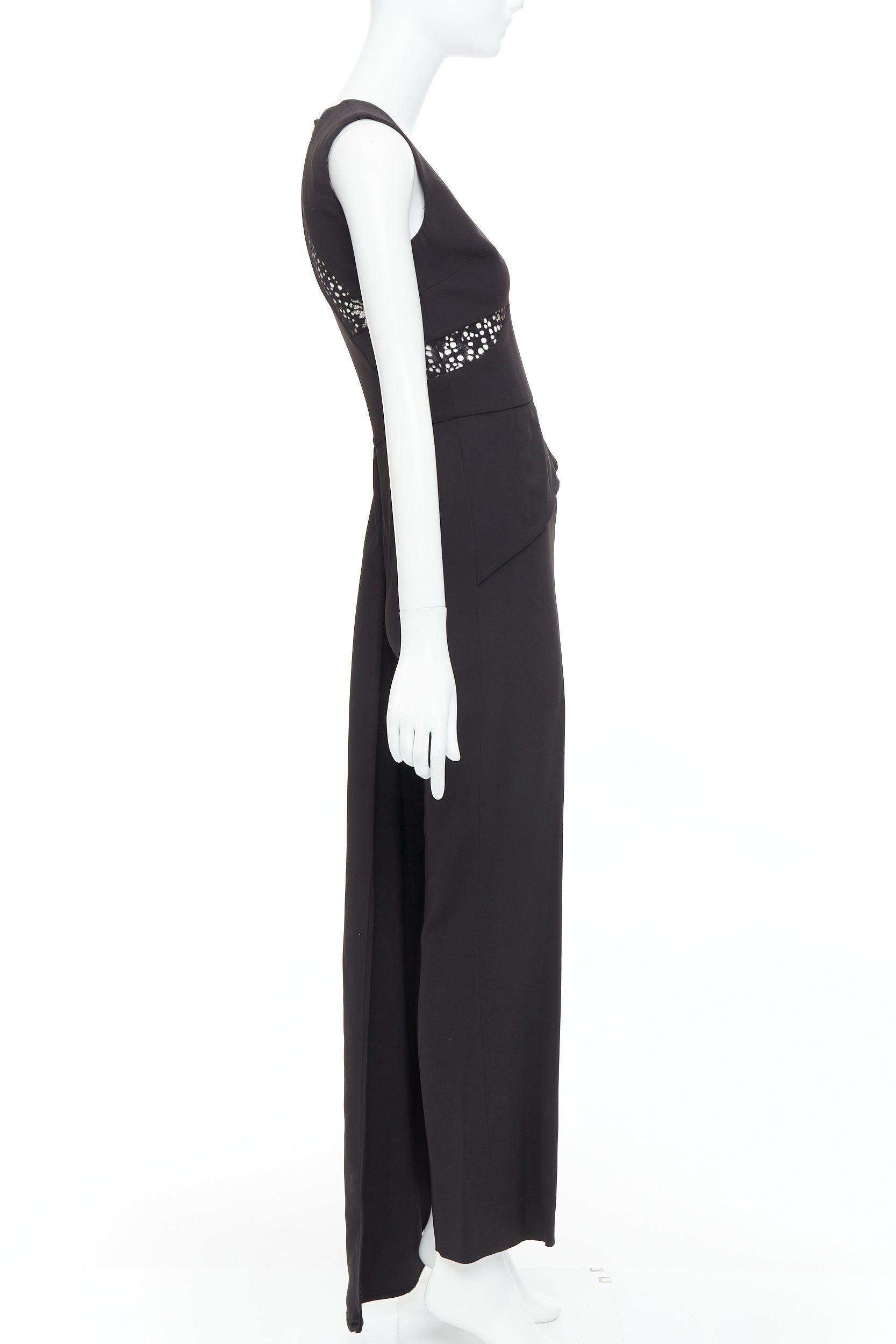 Other ELIE SAAB black sheer panels drape asymmetric V neck jumpsuit FR36 S Size 27" / US 4 / IT 40 - 4 Thumbnail