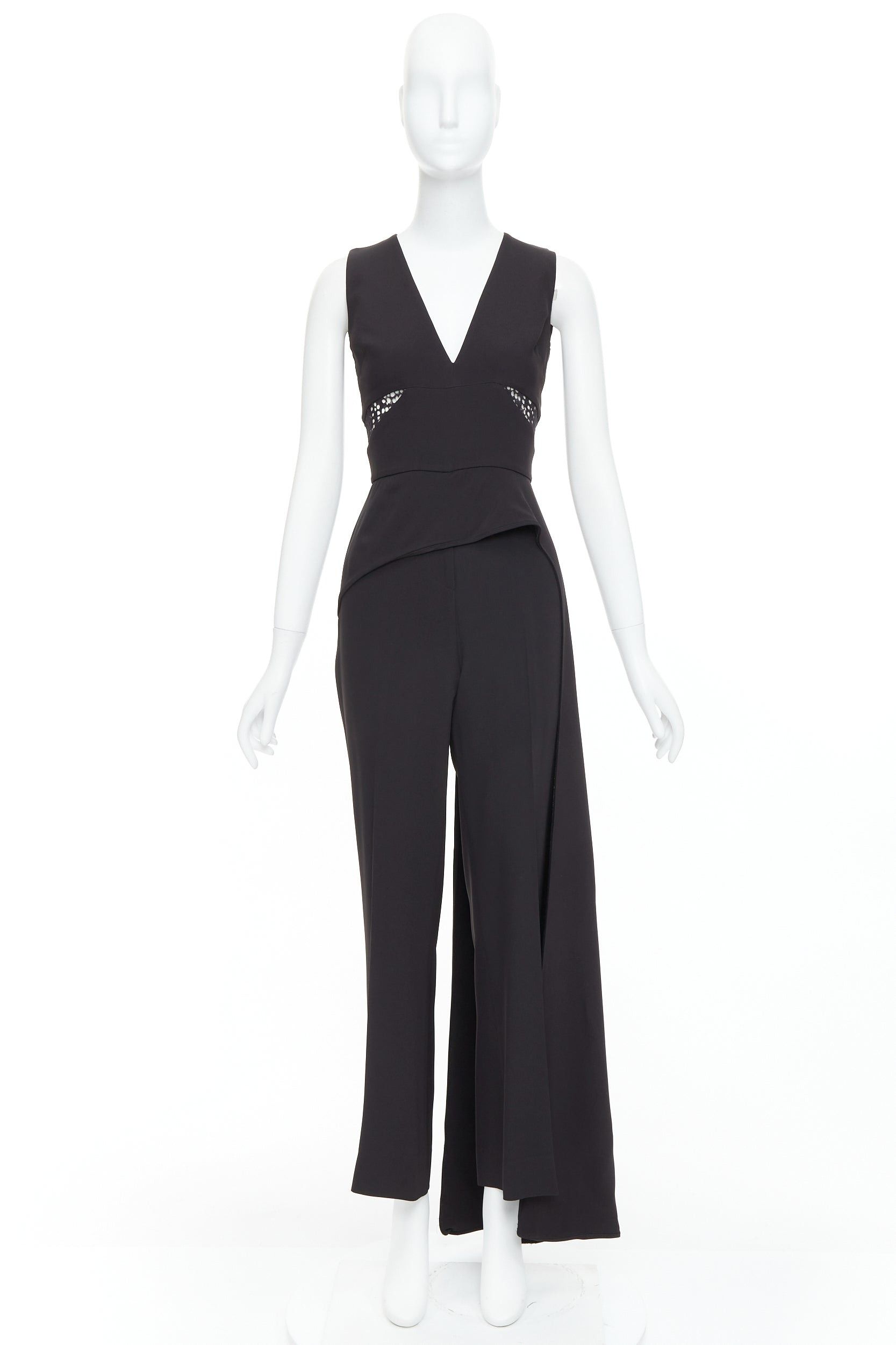 Other ELIE SAAB black sheer panels drape asymmetric V neck jumpsuit FR36 S Size 27" / US 4 / IT 40 - 9 Thumbnail