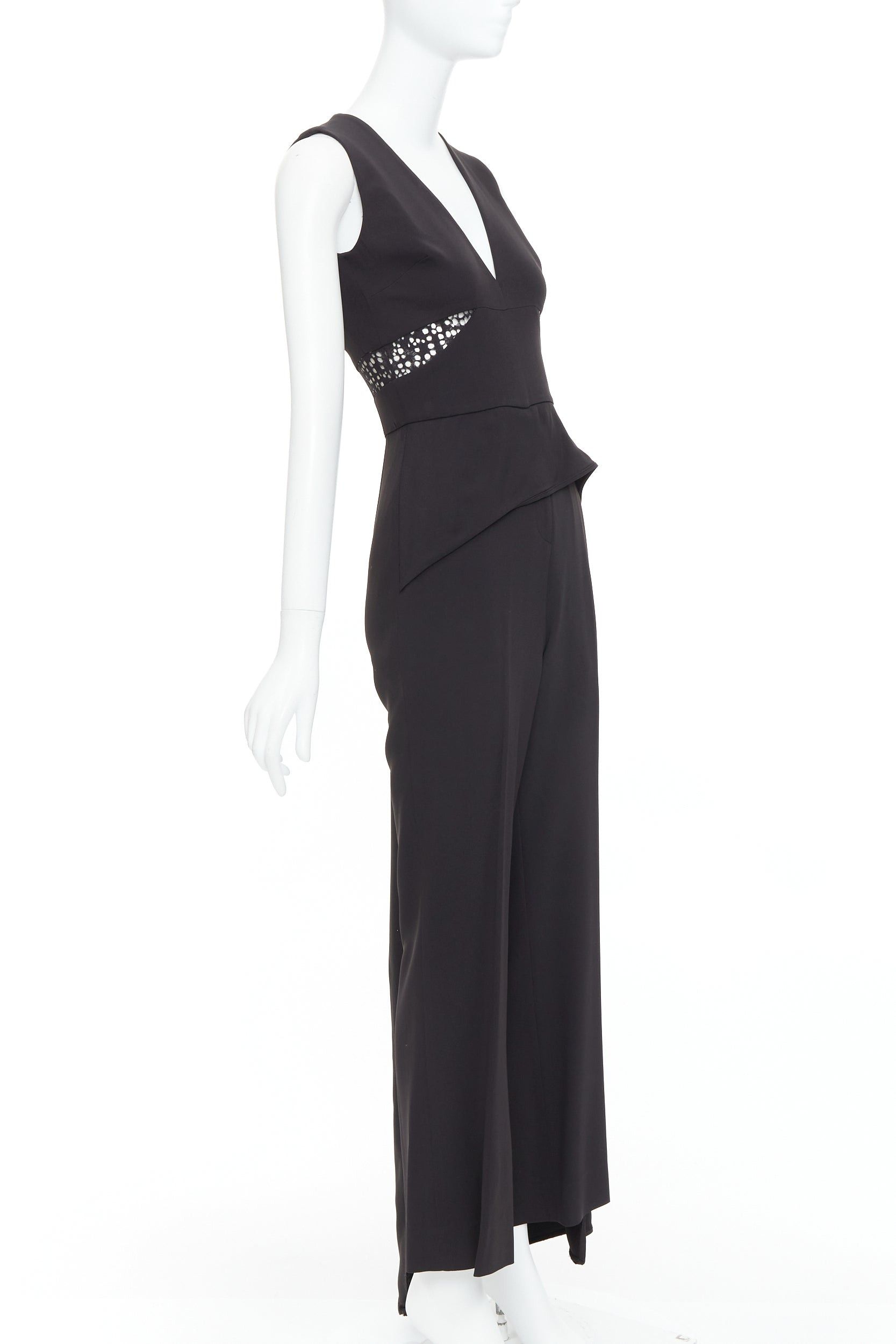 Other ELIE SAAB black sheer panels drape asymmetric V neck jumpsuit FR36 S Size 27" / US 4 / IT 40 - 3 Thumbnail
