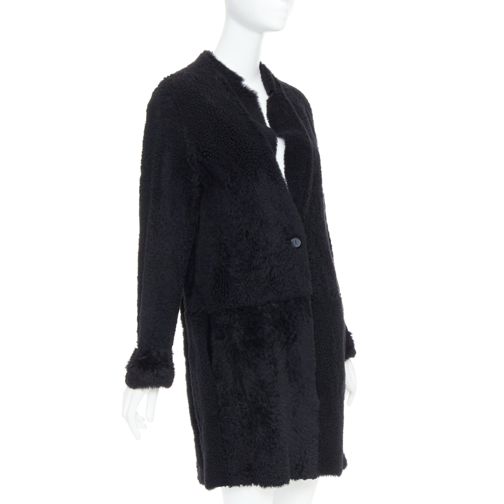 Karl Donoghue KARL DONOGHUE black lambskin shearling fur single button long coat L Size L / US 10 / IT 46 - 4 Thumbnail