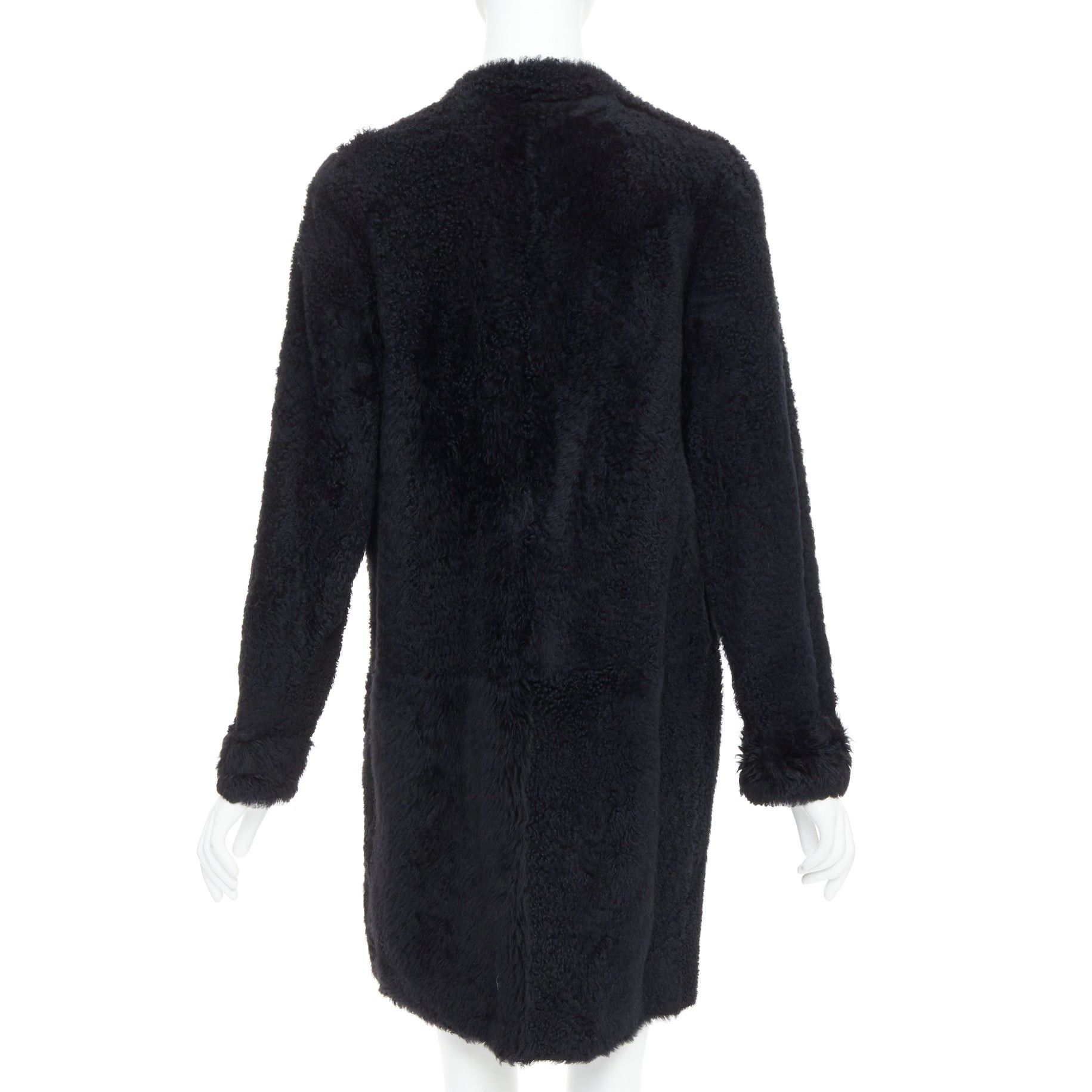 Karl Donoghue KARL DONOGHUE black lambskin shearling fur single button long coat L Size L / US 10 / IT 46 - 6 Thumbnail