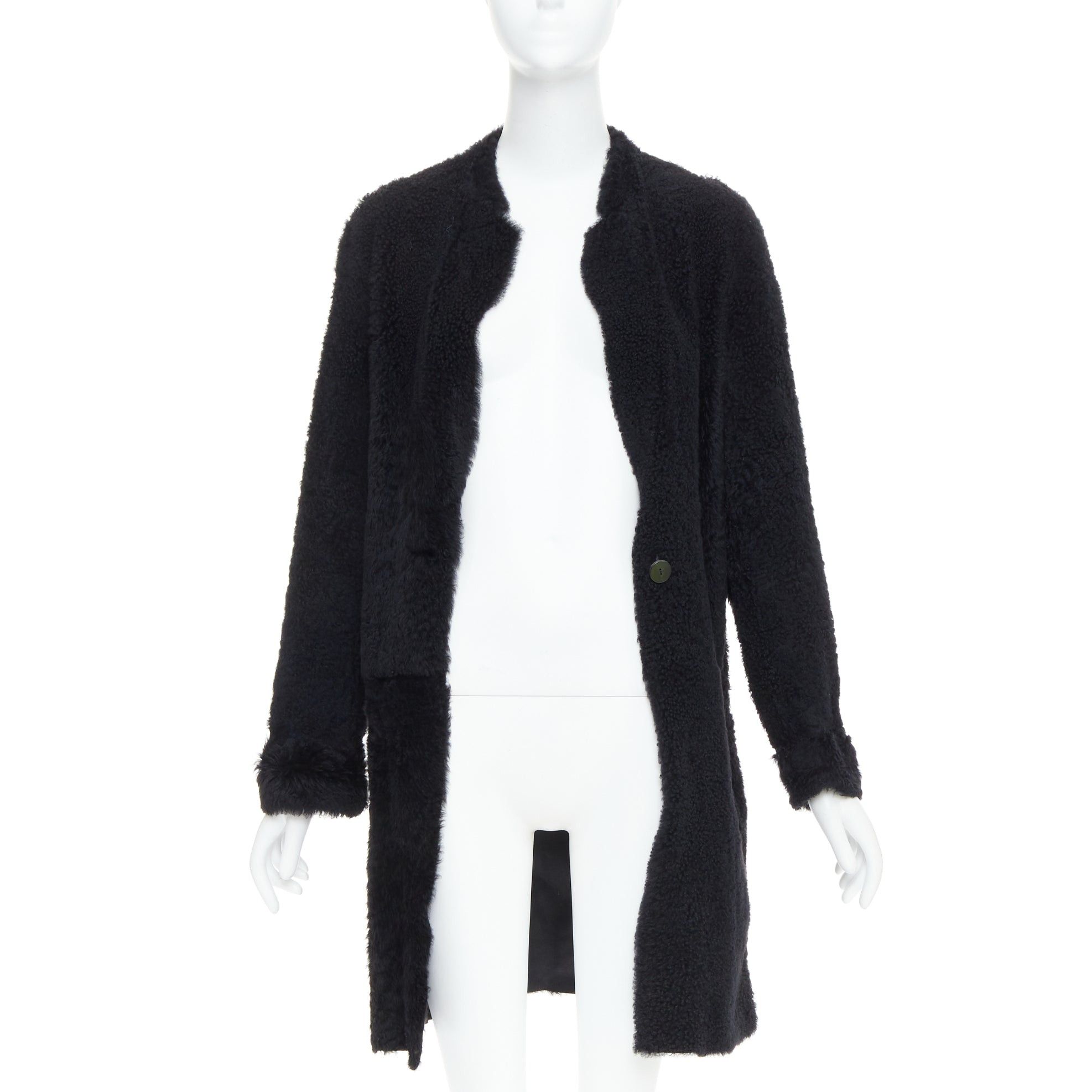 Karl Donoghue KARL DONOGHUE black lambskin shearling fur single button long coat L Size L / US 10 / IT 46 - 3 Thumbnail