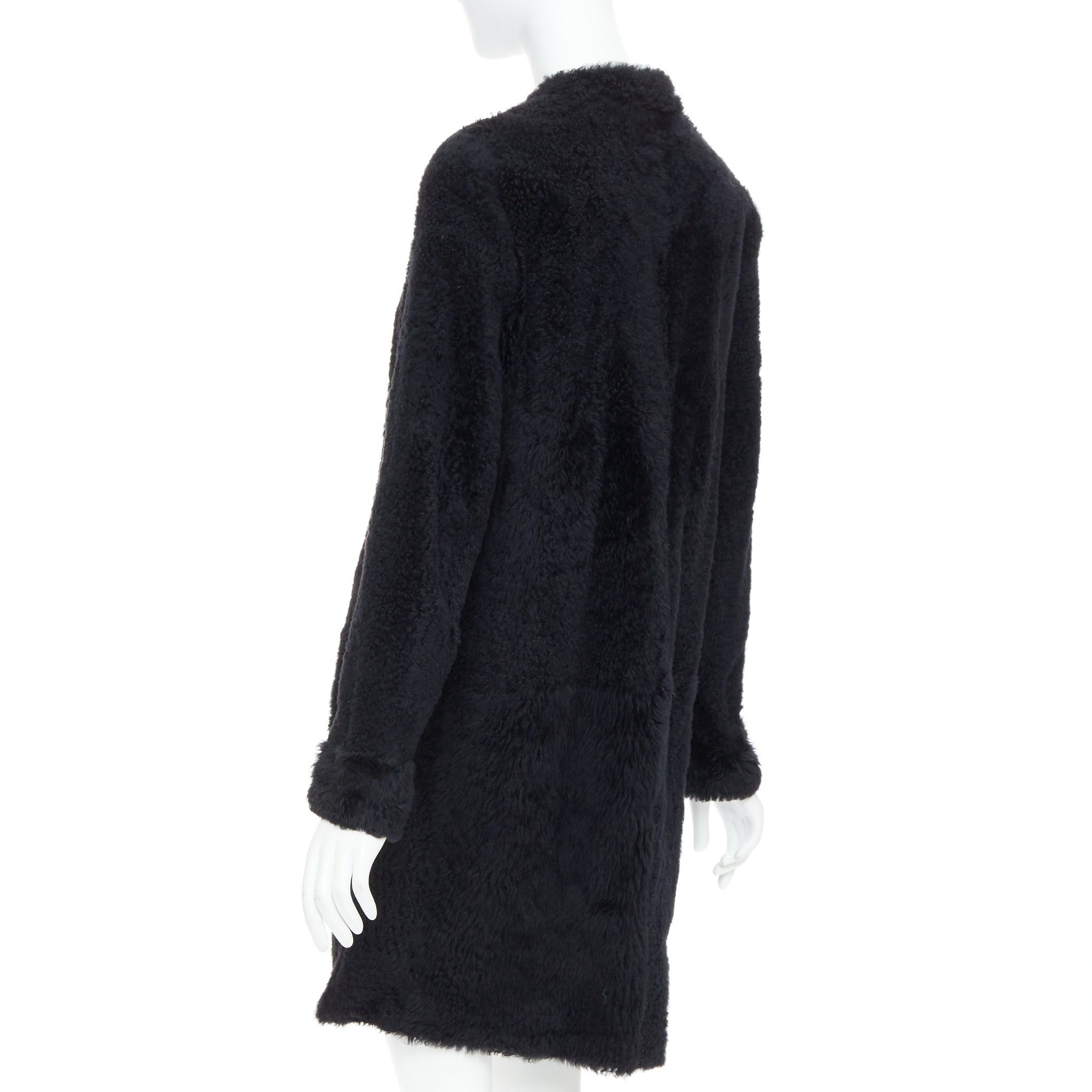 Karl Donoghue KARL DONOGHUE black lambskin shearling fur single button long coat L Size L / US 10 / IT 46 - 7 Thumbnail