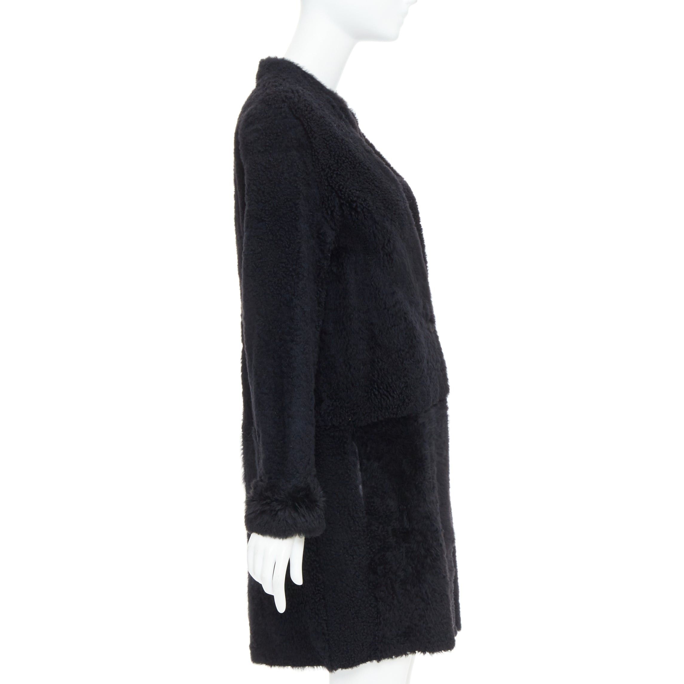 Karl Donoghue KARL DONOGHUE black lambskin shearling fur single button long coat L Size L / US 10 / IT 46 - 5 Thumbnail