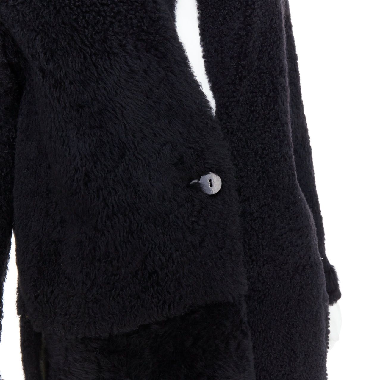 Karl Donoghue KARL DONOGHUE black lambskin shearling fur single button long coat L Size L / US 10 / IT 46 - 8 Thumbnail