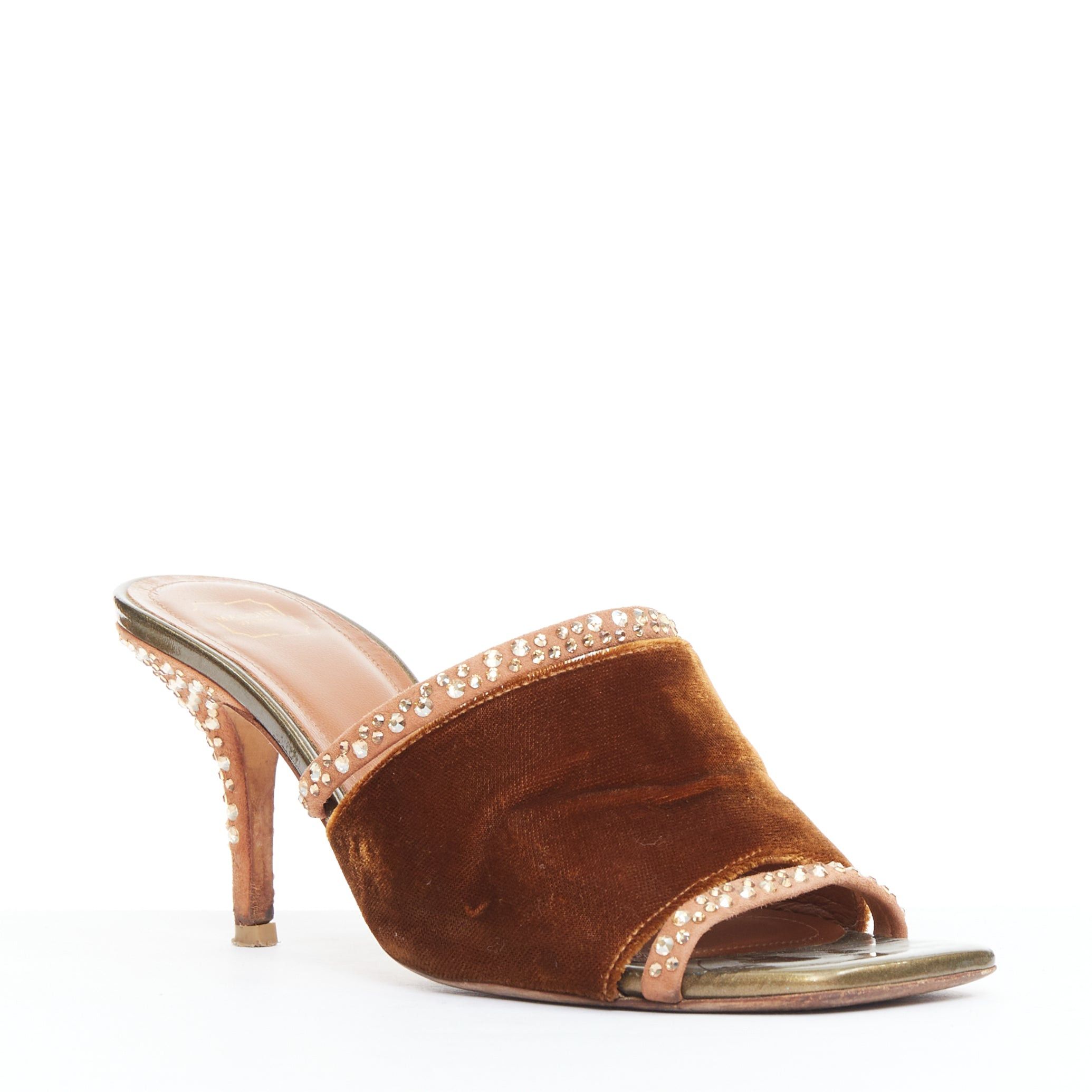 Malone Souliers MALONE SOULIERS brown velvet strass trim square open toe mules EU35.5 Size US 5.5 / IT 35.5 - 2 Thumbnail
