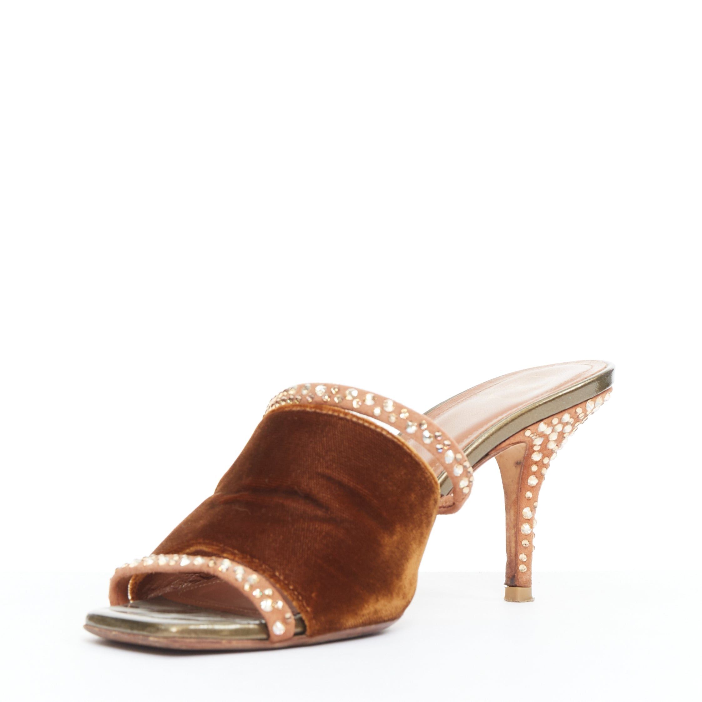 Malone Souliers MALONE SOULIERS brown velvet strass trim square open toe mules EU35.5 Size US 5.5 / IT 35.5 - 4 Thumbnail