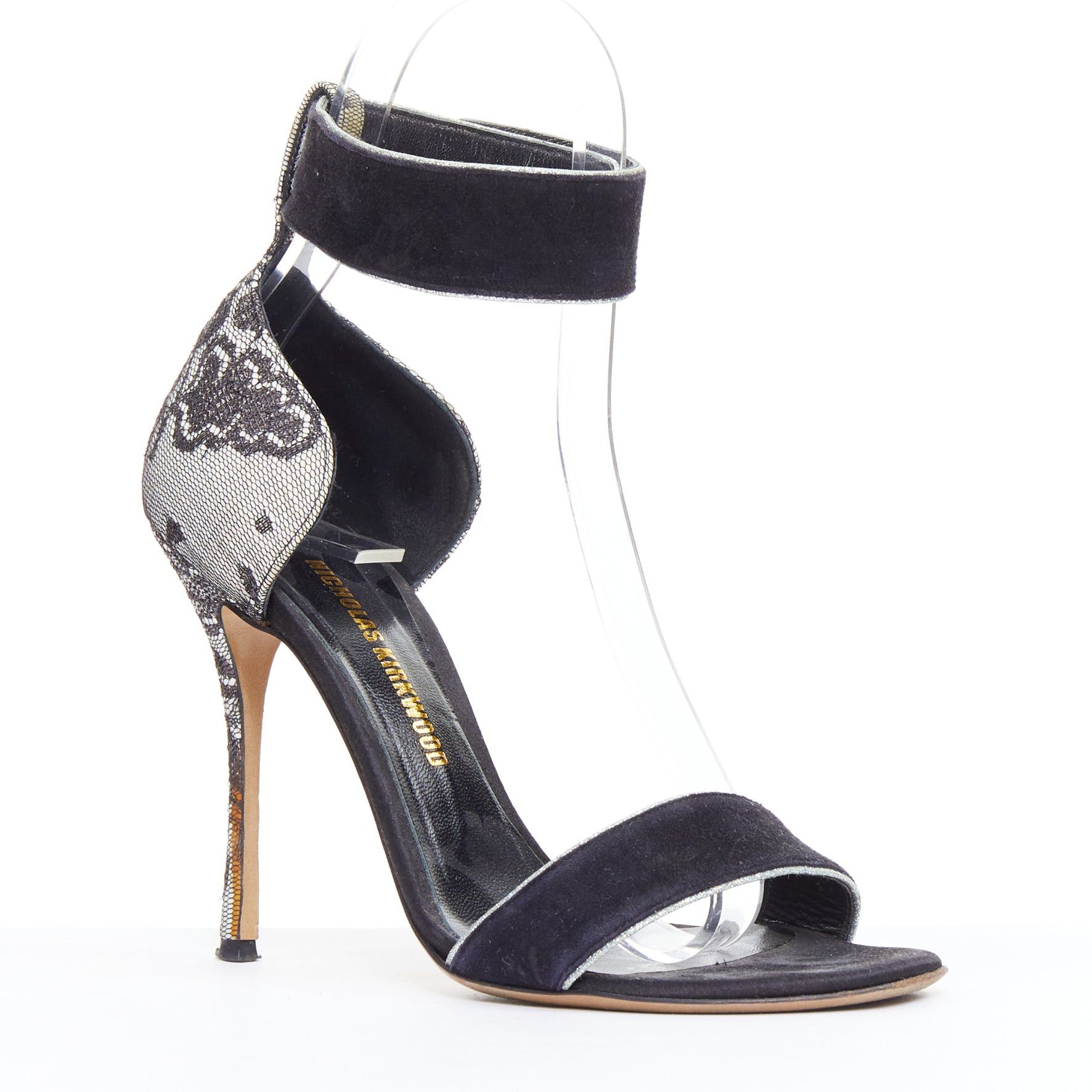 Nicholas Kirkwood NICHOLAS KIRKWOOD black suede grey lace overlay sandals EU36 Size US 6 / IT 36 - 2 Thumbnail