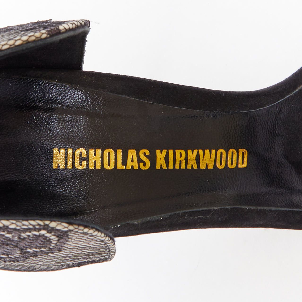 Nicholas Kirkwood NICHOLAS KIRKWOOD black suede grey lace overlay sandals EU36 Size US 6 / IT 36 - 9 Thumbnail