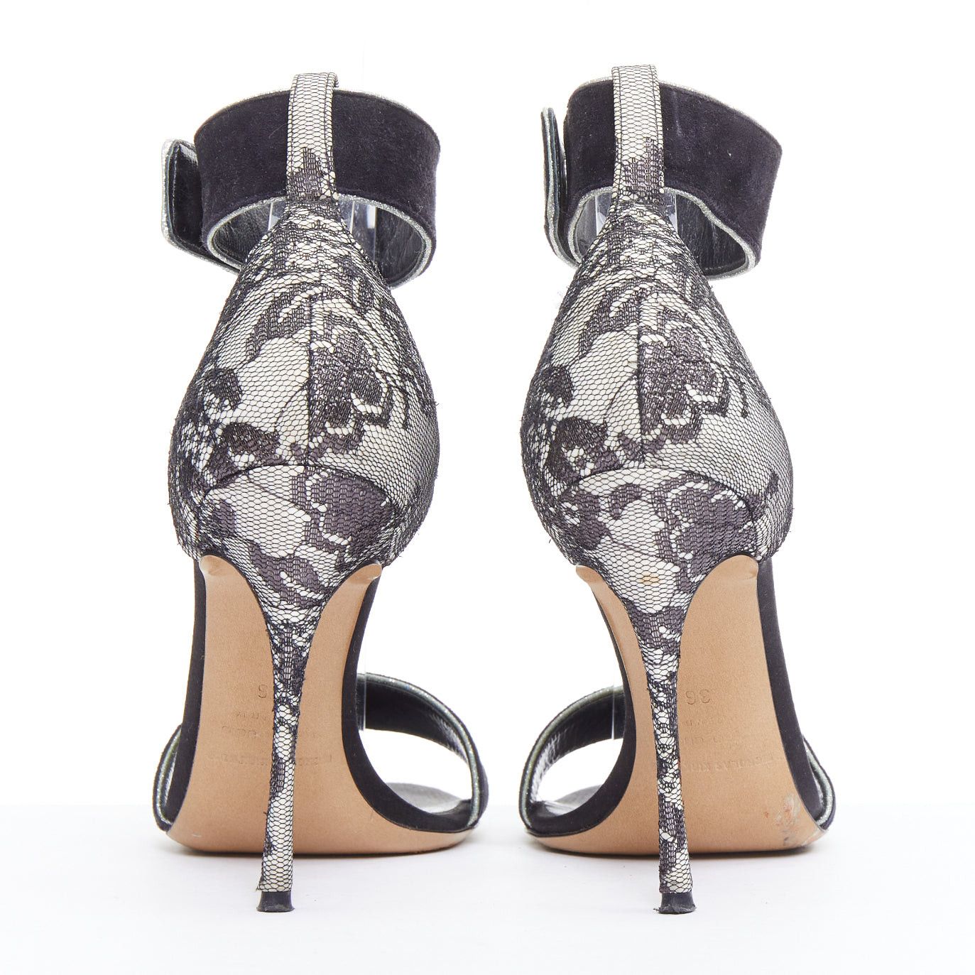 Nicholas Kirkwood NICHOLAS KIRKWOOD black suede grey lace overlay sandals EU36 Size US 6 / IT 36 - 5 Thumbnail