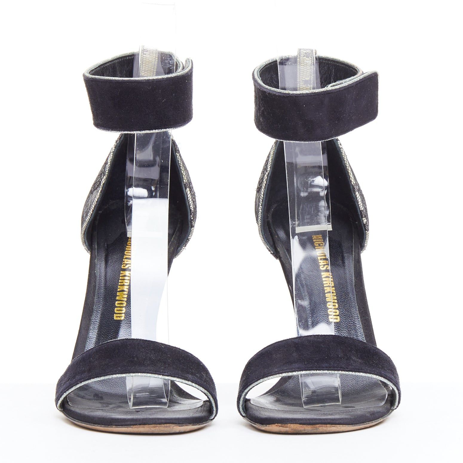 Nicholas Kirkwood NICHOLAS KIRKWOOD black suede grey lace overlay sandals EU36 Size US 6 / IT 36 - 3 Thumbnail