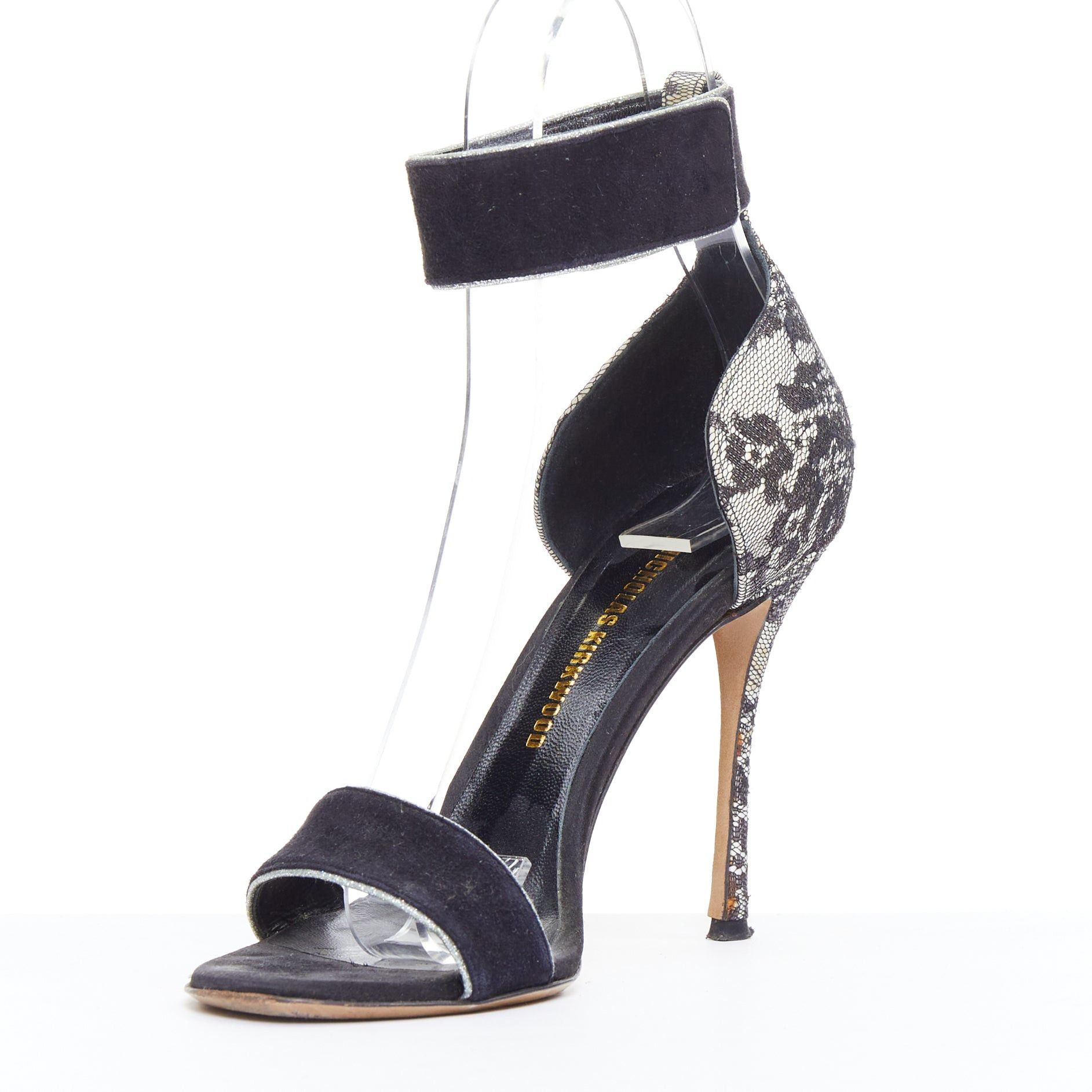 Nicholas Kirkwood NICHOLAS KIRKWOOD black suede grey lace overlay sandals EU36 Size US 6 / IT 36 - 4 Thumbnail