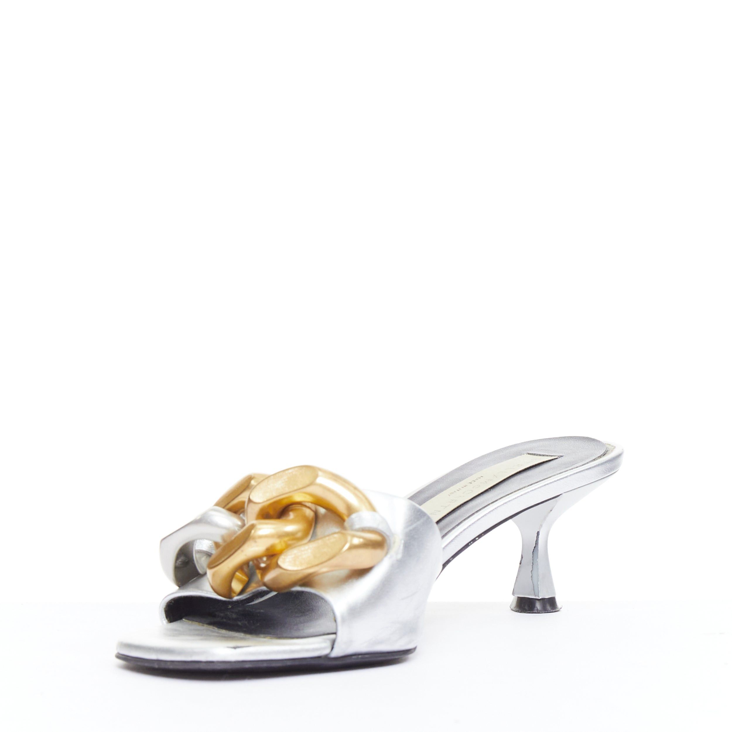 Stella McCartney STELLA MCCARTNEY Falabella 50 silver fabric chunky chain kitten mules EU37 Size US 7 / IT 37 - 4 Thumbnail