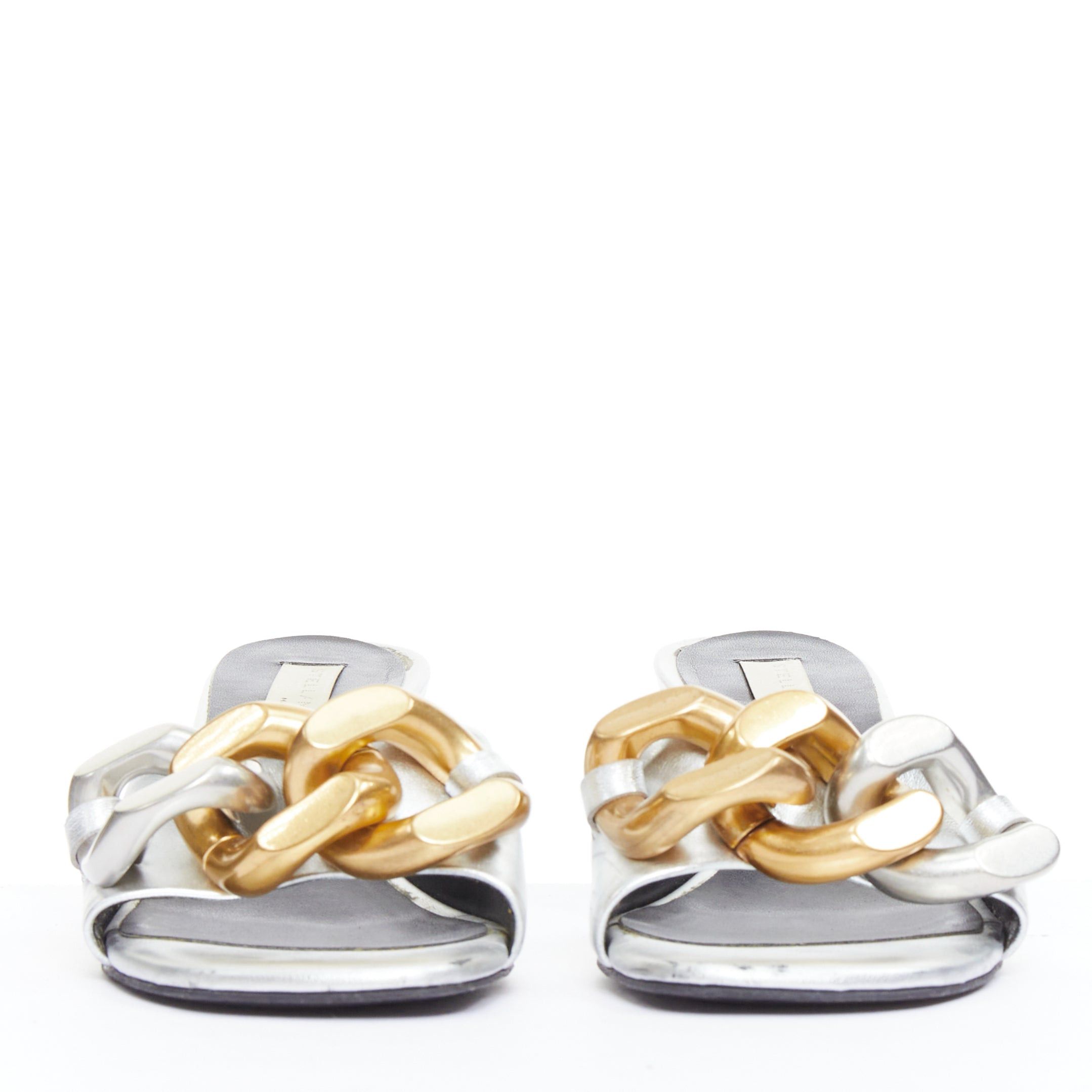 Stella McCartney STELLA MCCARTNEY Falabella 50 silver fabric chunky chain kitten mules EU37 Size US 7 / IT 37 - 3 Thumbnail