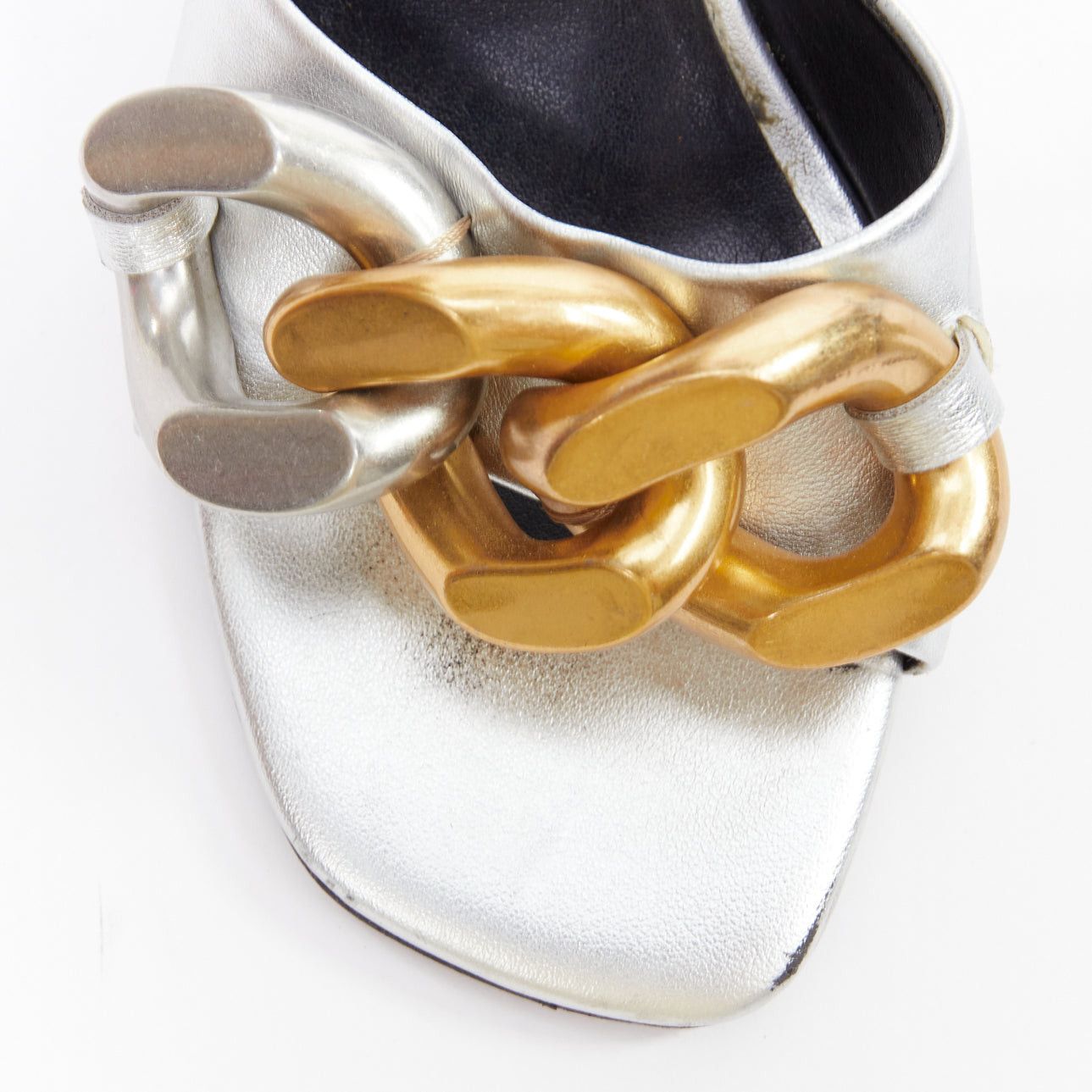 Stella McCartney STELLA MCCARTNEY Falabella 50 silver fabric chunky chain kitten mules EU37 Size US 7 / IT 37 - 7 Thumbnail