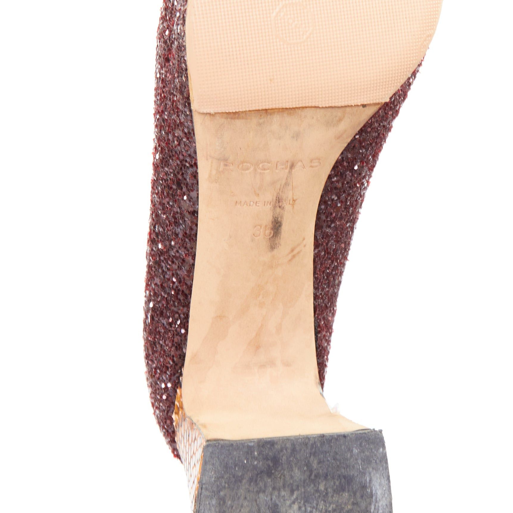 Rochas ROCHAS burgundy glitter brown scaled leather sculpted heel loafers EU36 Size US 6 / IT 36 - 10 Thumbnail