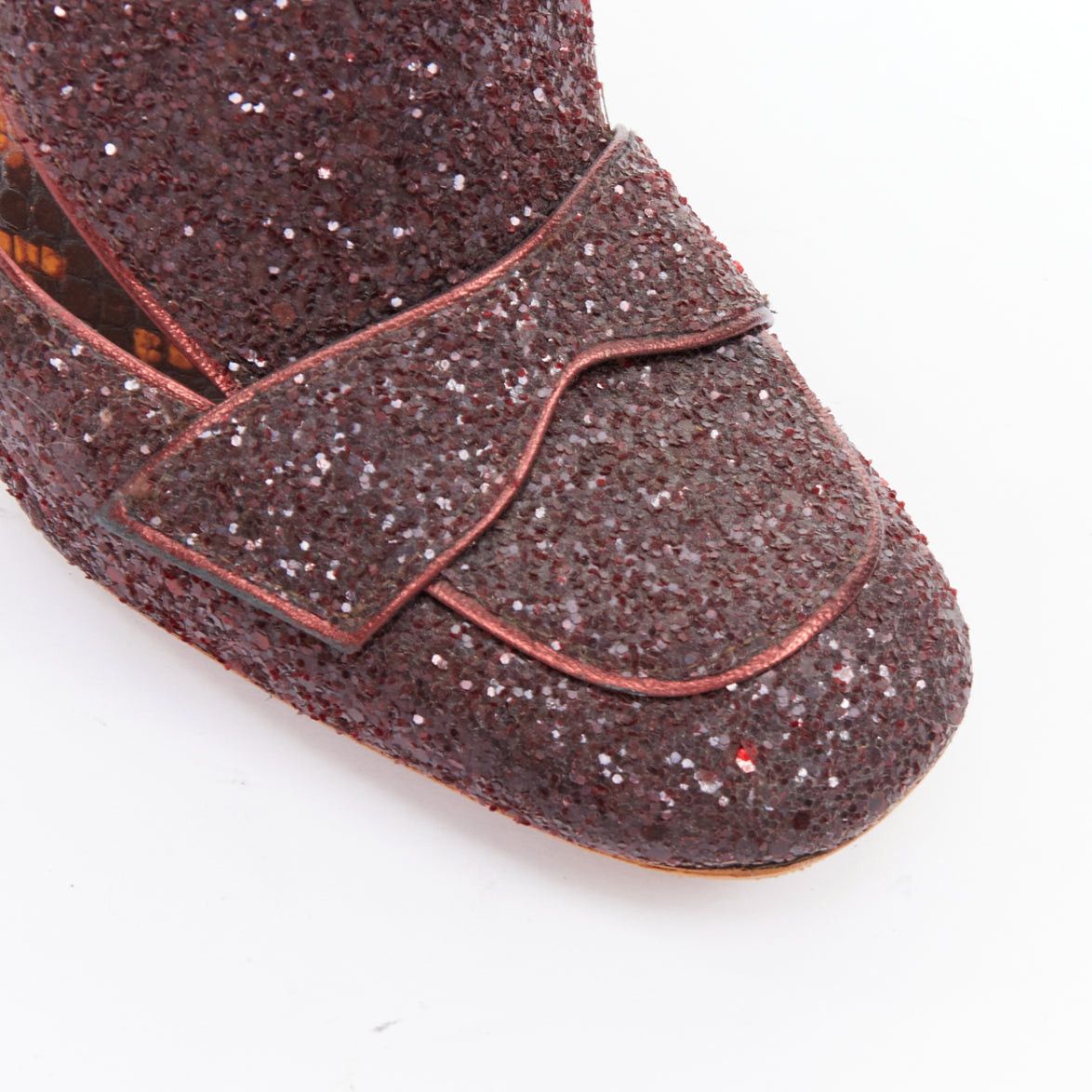 Rochas ROCHAS burgundy glitter brown scaled leather sculpted heel loafers EU36 Size US 6 / IT 36 - 7 Thumbnail
