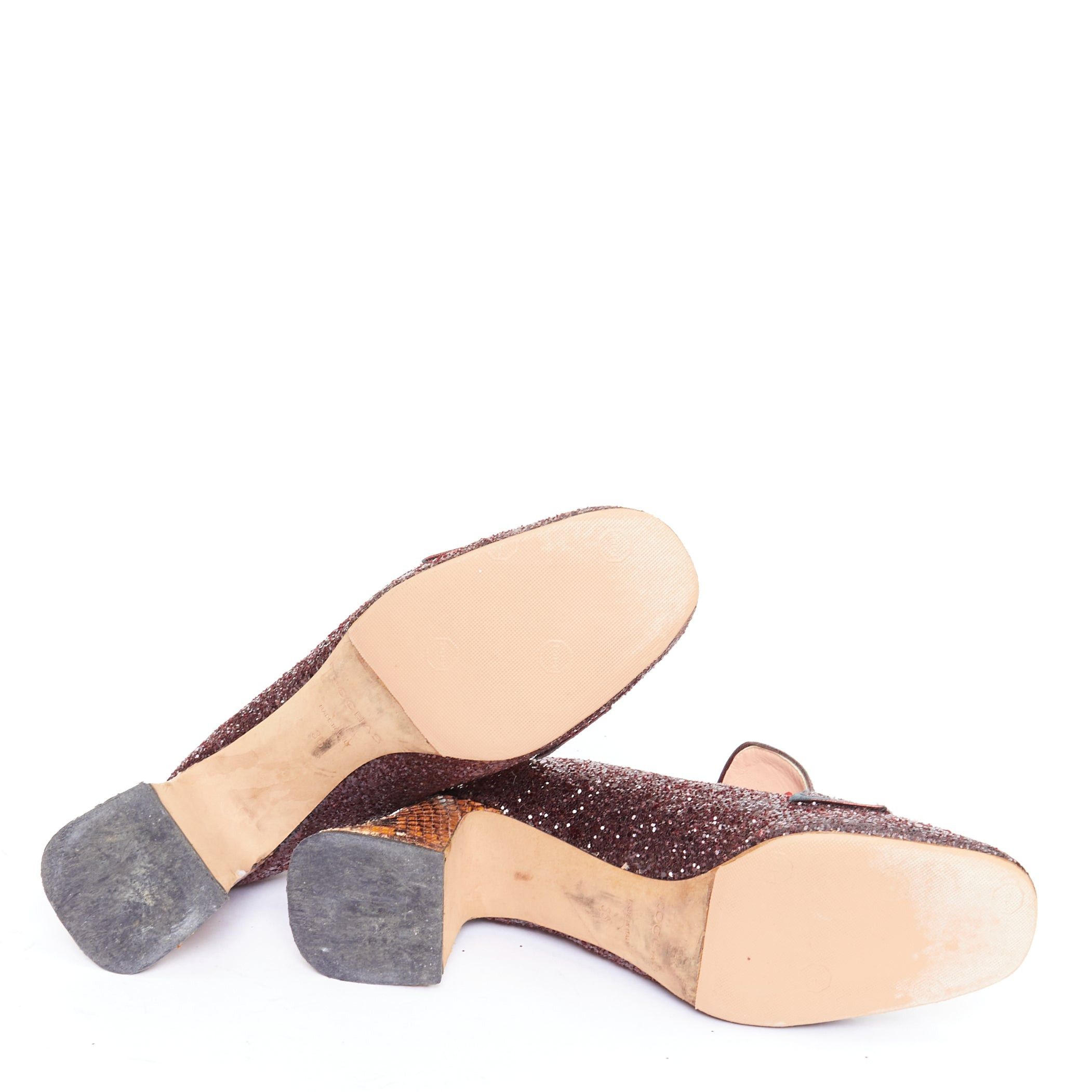 Rochas ROCHAS burgundy glitter brown scaled leather sculpted heel loafers EU36 Size US 6 / IT 36 - 11 Thumbnail