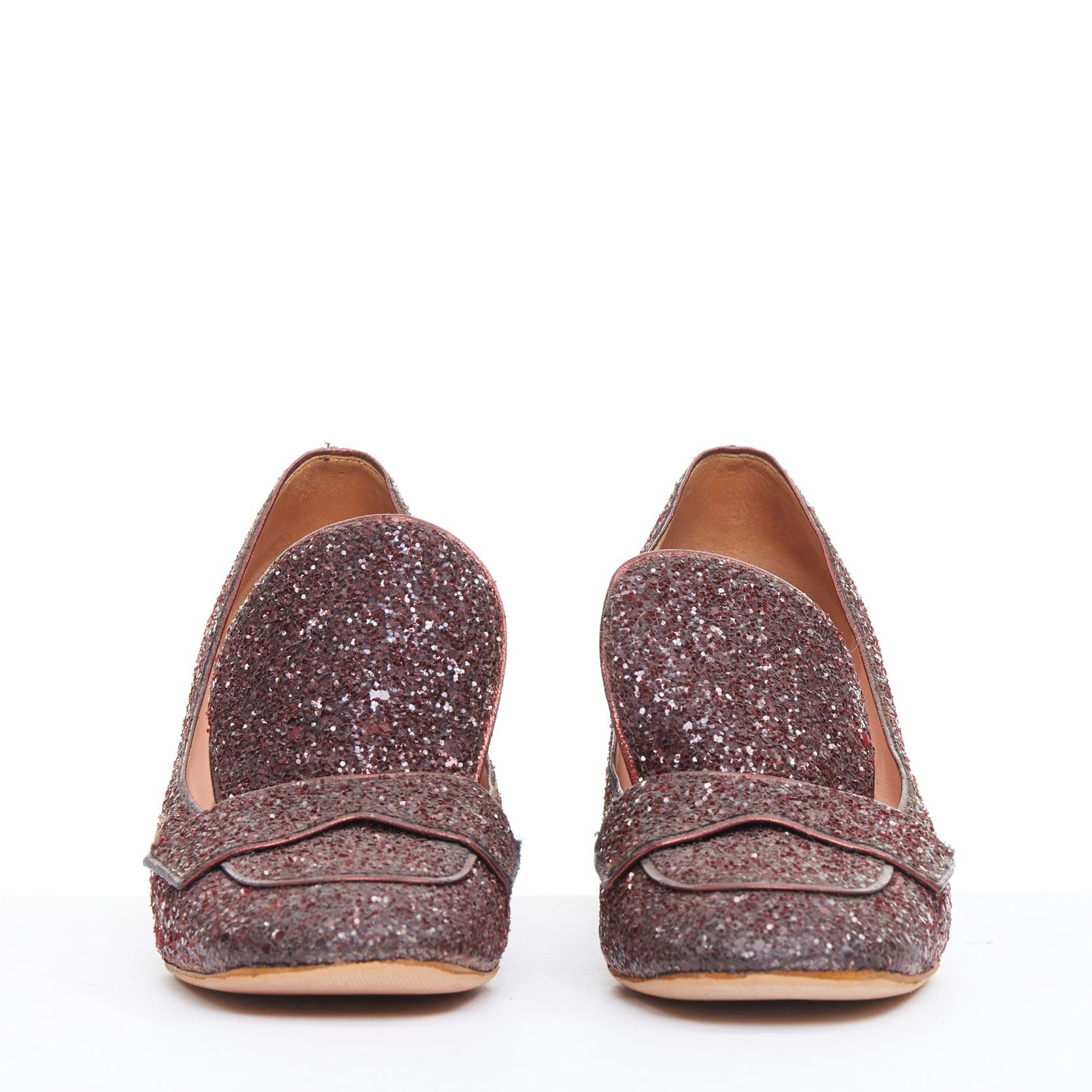 Rochas ROCHAS burgundy glitter brown scaled leather sculpted heel loafers EU36 Size US 6 / IT 36 - 3 Thumbnail