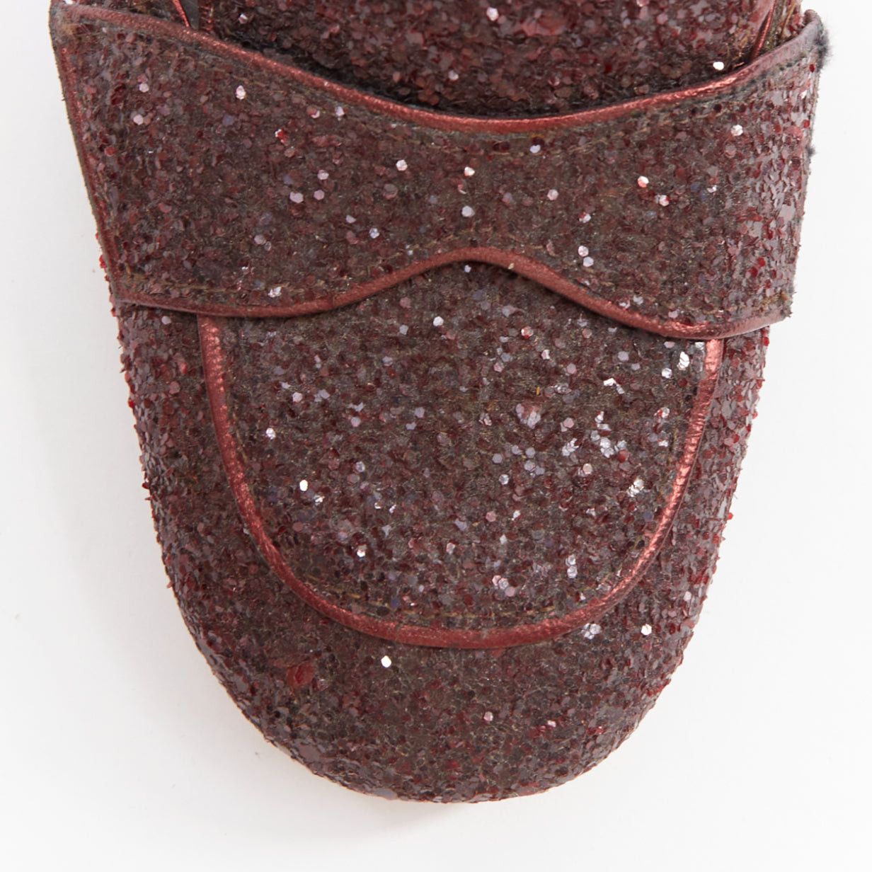 Rochas ROCHAS burgundy glitter brown scaled leather sculpted heel loafers EU36 Size US 6 / IT 36 - 6 Thumbnail