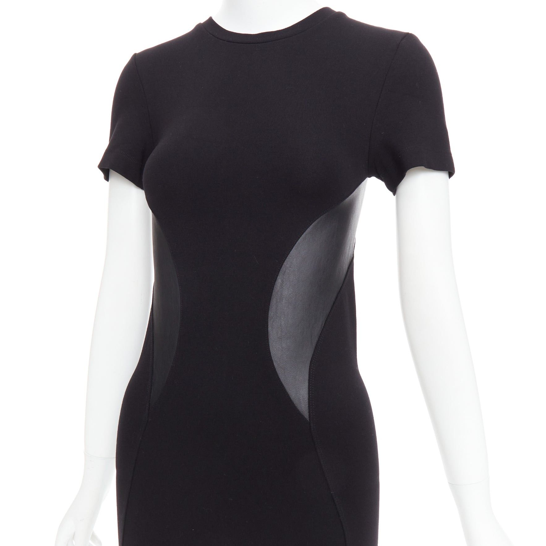 McQ Alexander McQueen MCQ ALEXANDER MCQUEEN black leather panel fitted bodycon dress S Size S / US 4 / IT 40 - 2 Thumbnail