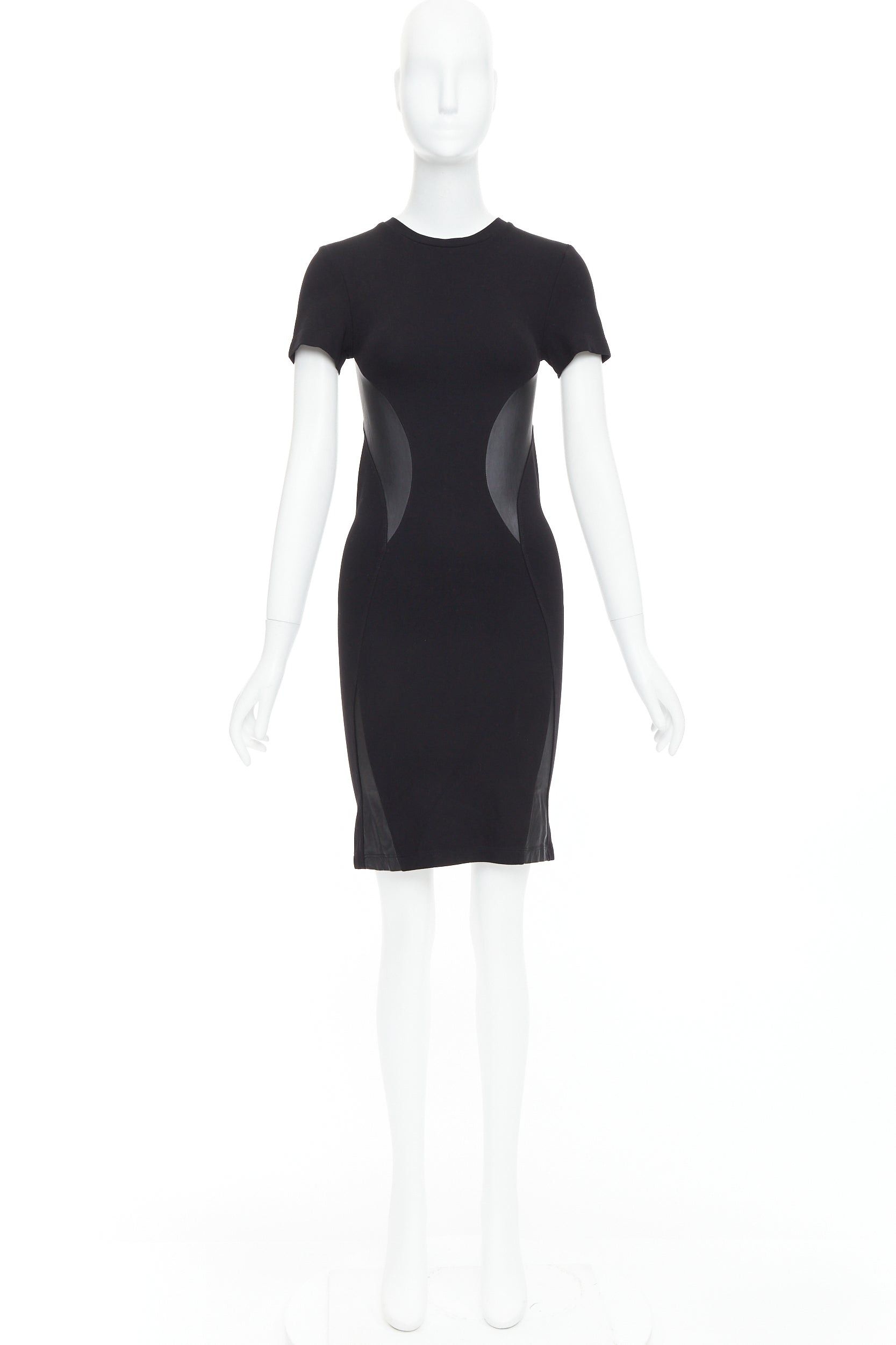 McQ Alexander McQueen MCQ ALEXANDER MCQUEEN black leather panel fitted bodycon dress S Size S / US 4 / IT 40 - 9 Thumbnail