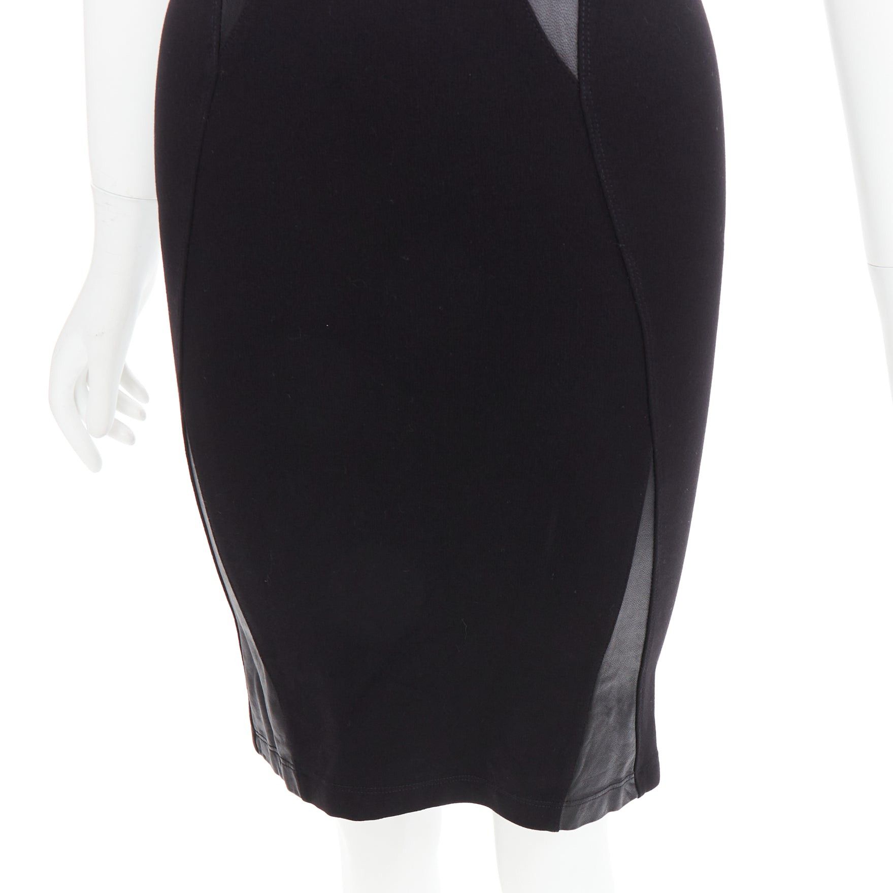 McQ Alexander McQueen MCQ ALEXANDER MCQUEEN black leather panel fitted bodycon dress S Size S / US 4 / IT 40 - 7 Thumbnail
