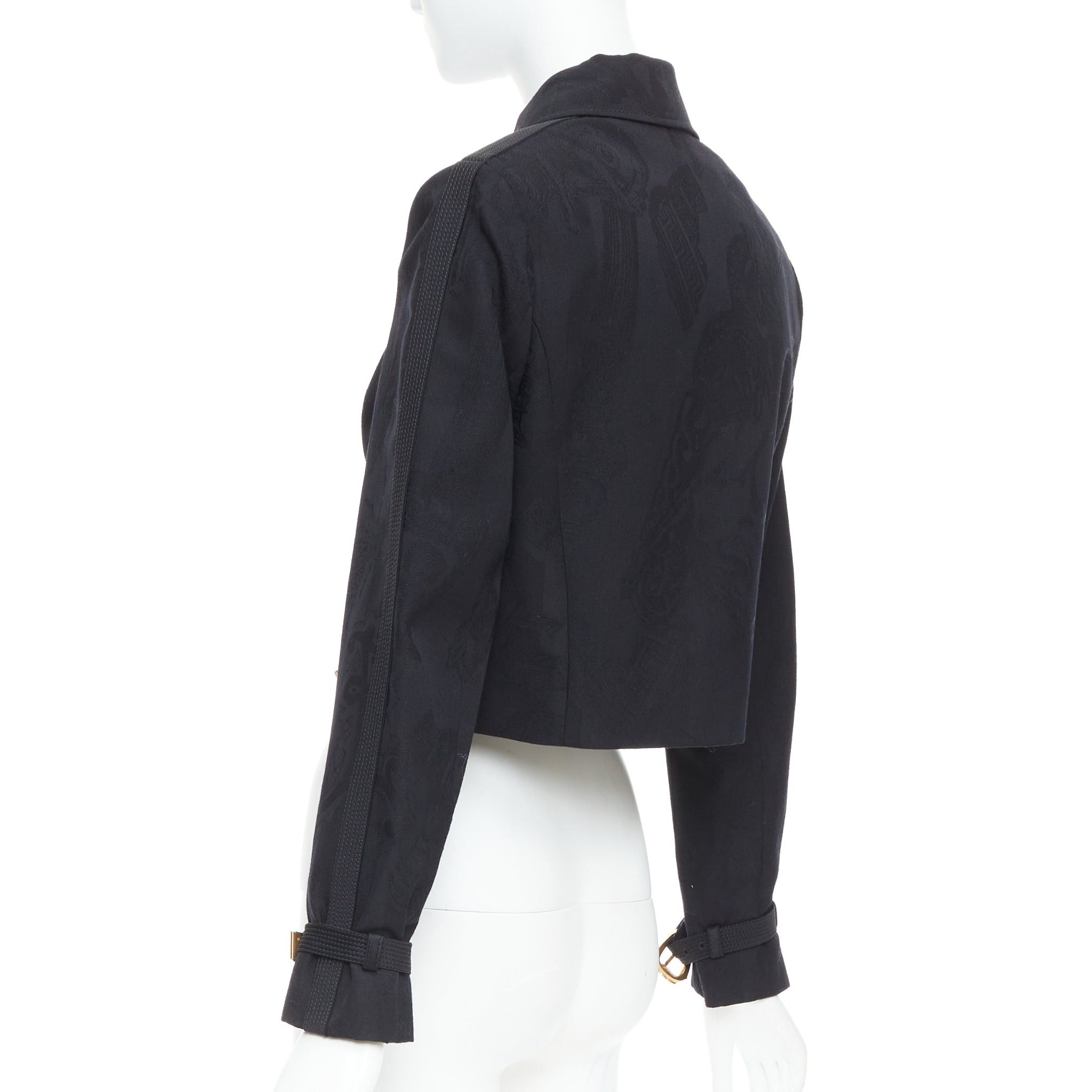 Versace rare VERSACE blacl wool Medusa jacquard barocco gold buckle cropped jacket IT38 XS Size XS / US 0-2 / IT 36-38 - 7 Thumbnail