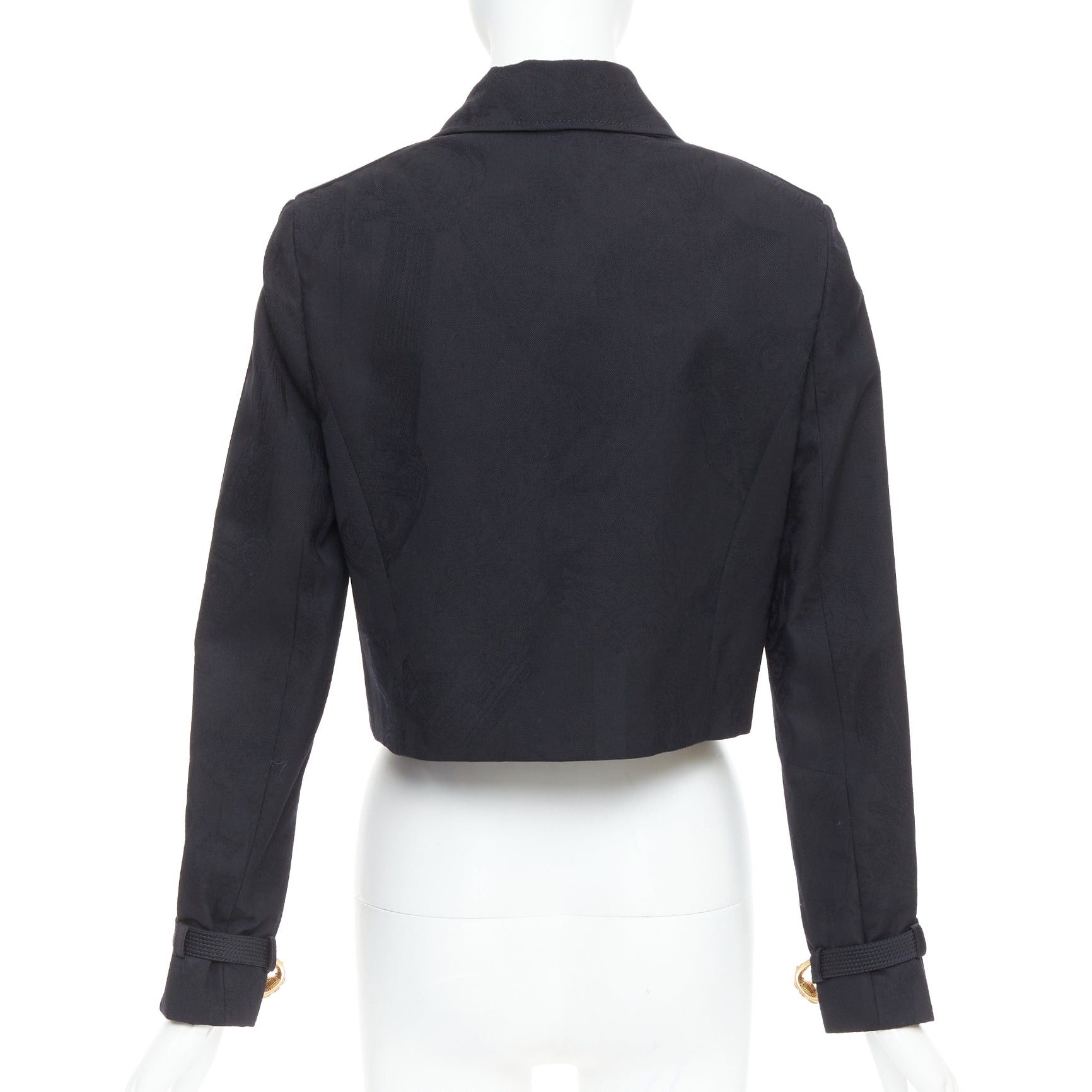 Versace rare VERSACE blacl wool Medusa jacquard barocco gold buckle cropped jacket IT38 XS Size XS / US 0-2 / IT 36-38 - 6 Thumbnail