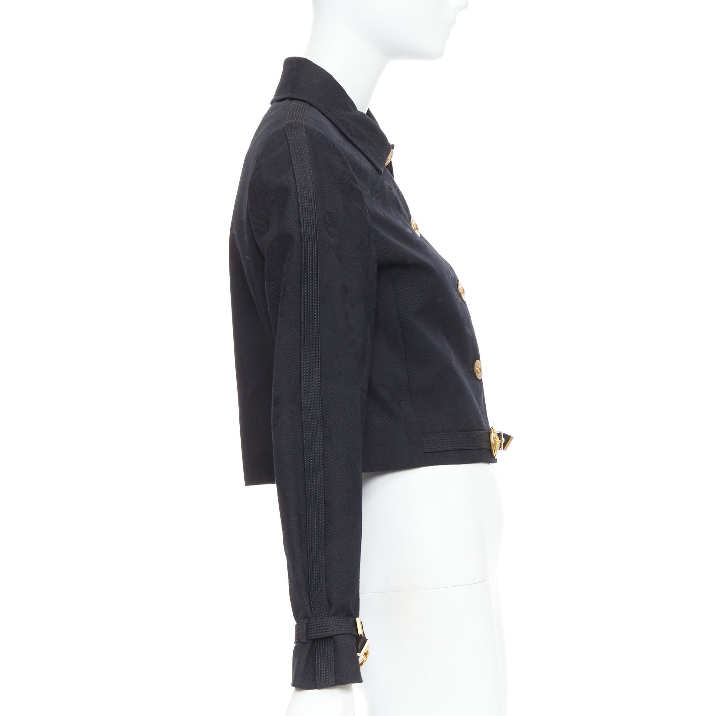 Versace rare VERSACE blacl wool Medusa jacquard barocco gold buckle cropped jacket IT38 XS Size XS / US 0-2 / IT 36-38 - 5 Thumbnail