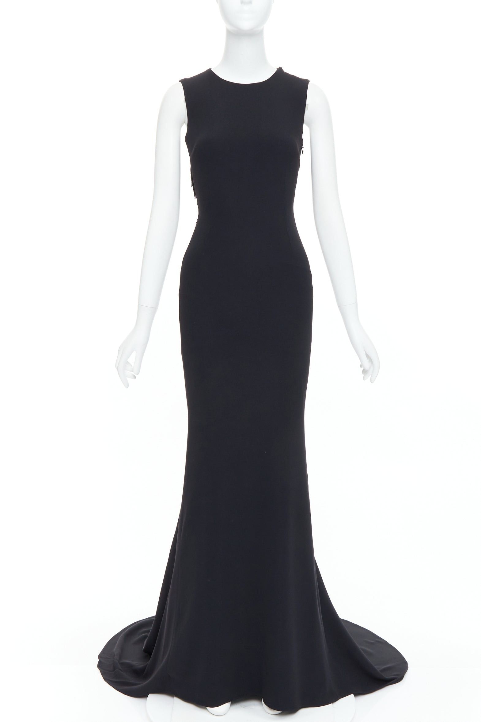 Stella McCartney STELLA MCCARTNEY 2014 black fringe mesh back fitted long train gown IT36 XXS Size XS / US 0-2 / IT 36-38 - 3 Thumbnail
