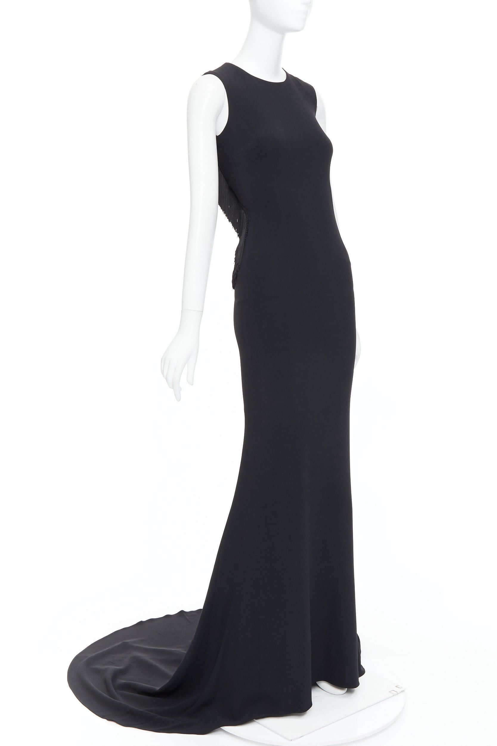 Stella McCartney STELLA MCCARTNEY 2014 black fringe mesh back fitted long train gown IT36 XXS Size XS / US 0-2 / IT 36-38 - 4 Thumbnail