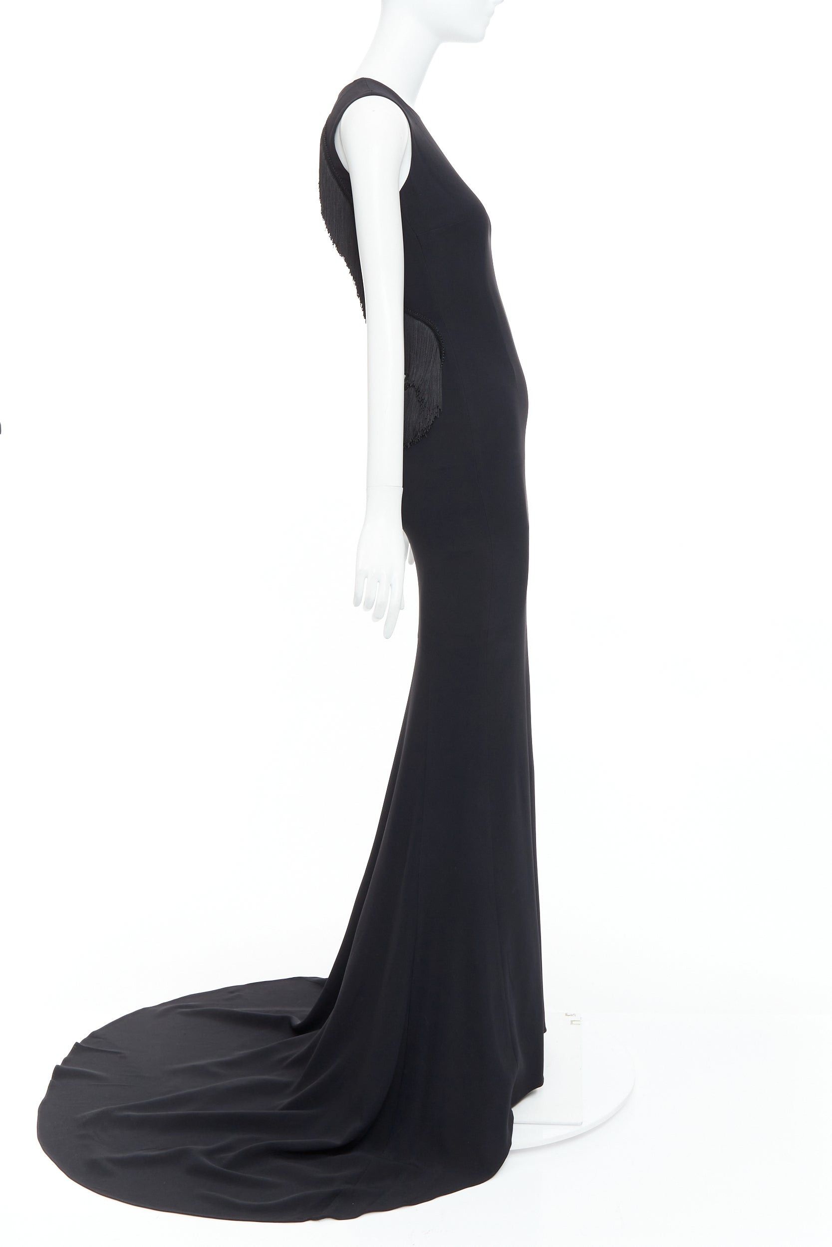 Stella McCartney STELLA MCCARTNEY 2014 black fringe mesh back fitted long train gown IT36 XXS Size XS / US 0-2 / IT 36-38 - 5 Thumbnail