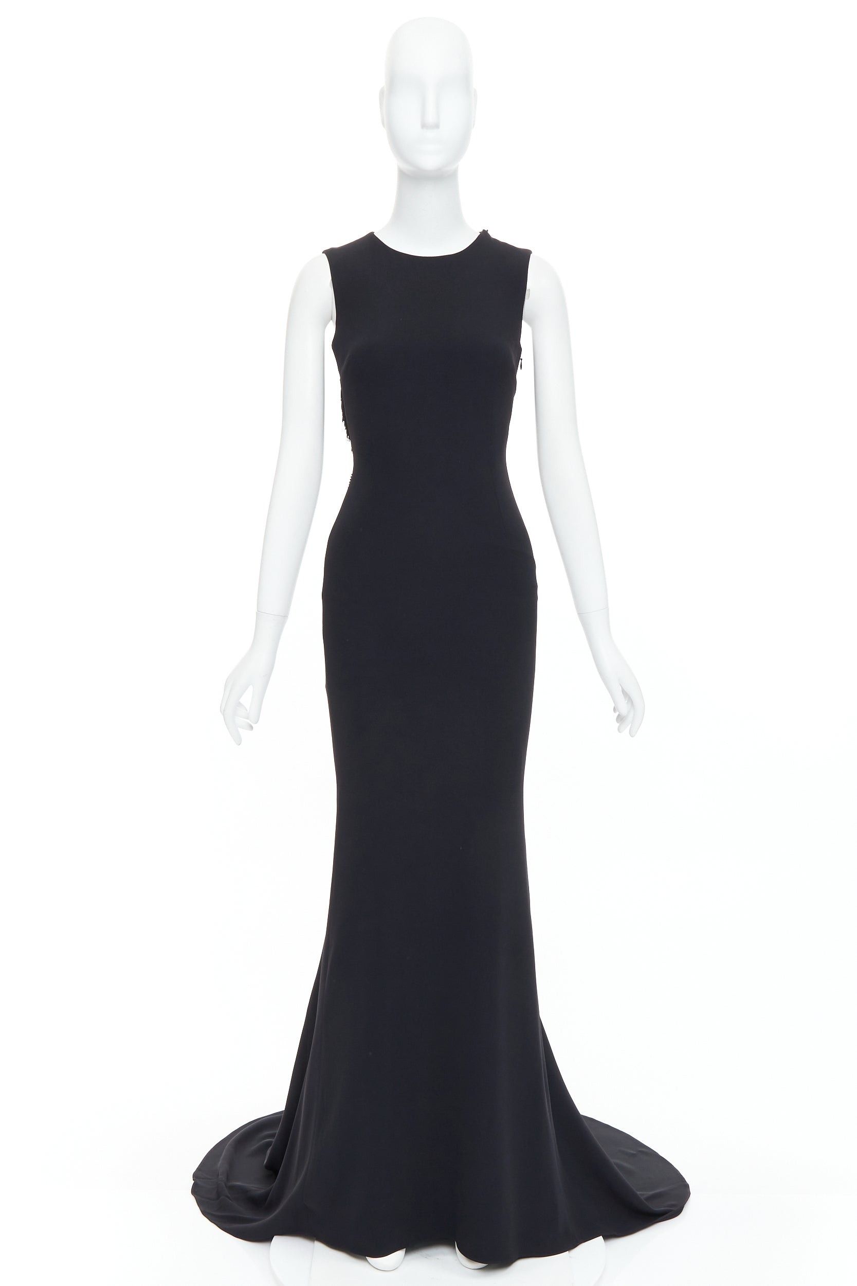 Stella McCartney STELLA MCCARTNEY 2014 black fringe mesh back fitted long train gown IT36 XXS Size XS / US 0-2 / IT 36-38 - 9 Thumbnail