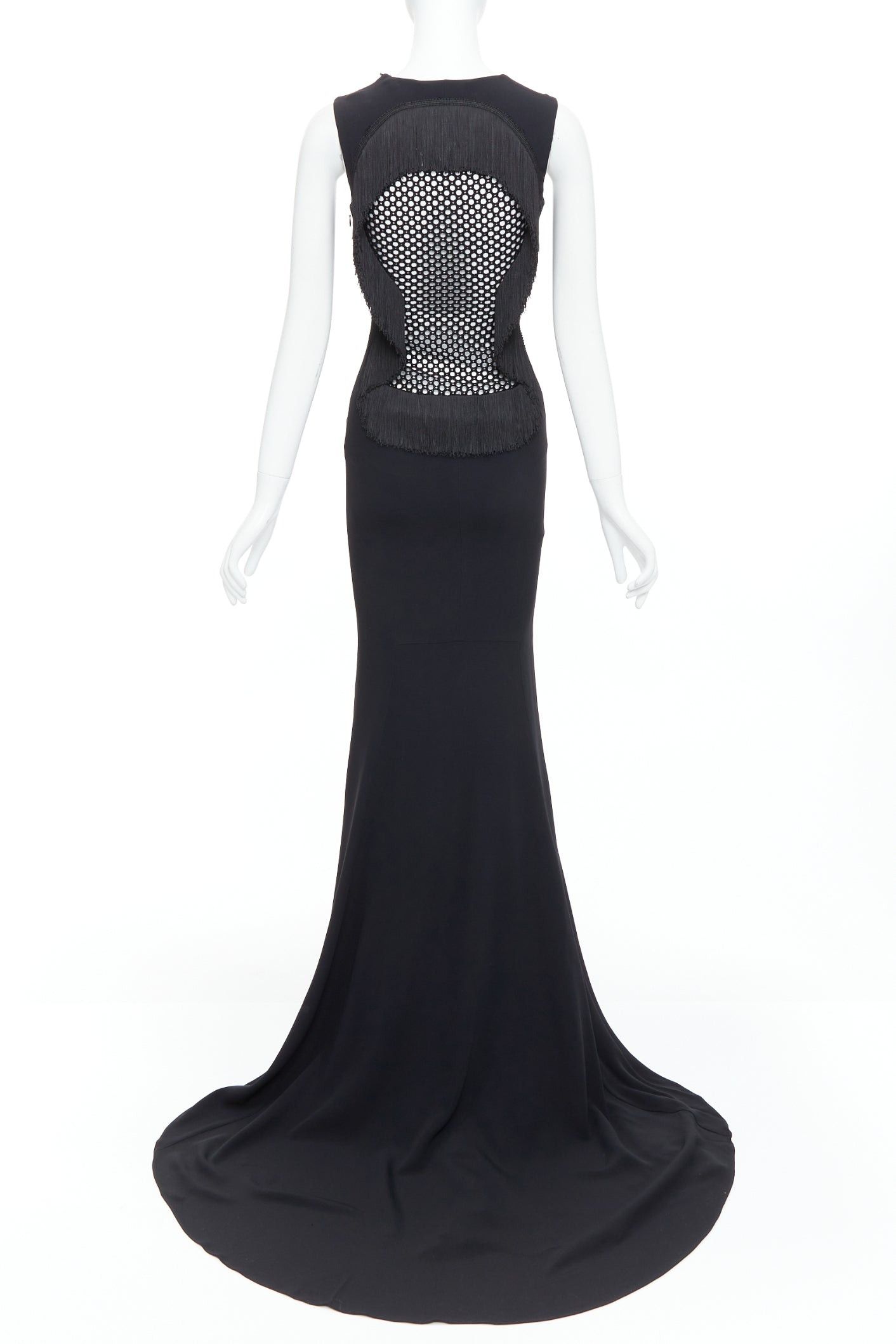 Stella McCartney STELLA MCCARTNEY 2014 black fringe mesh back fitted long train gown IT36 XXS Size XS / US 0-2 / IT 36-38 - 6 Thumbnail