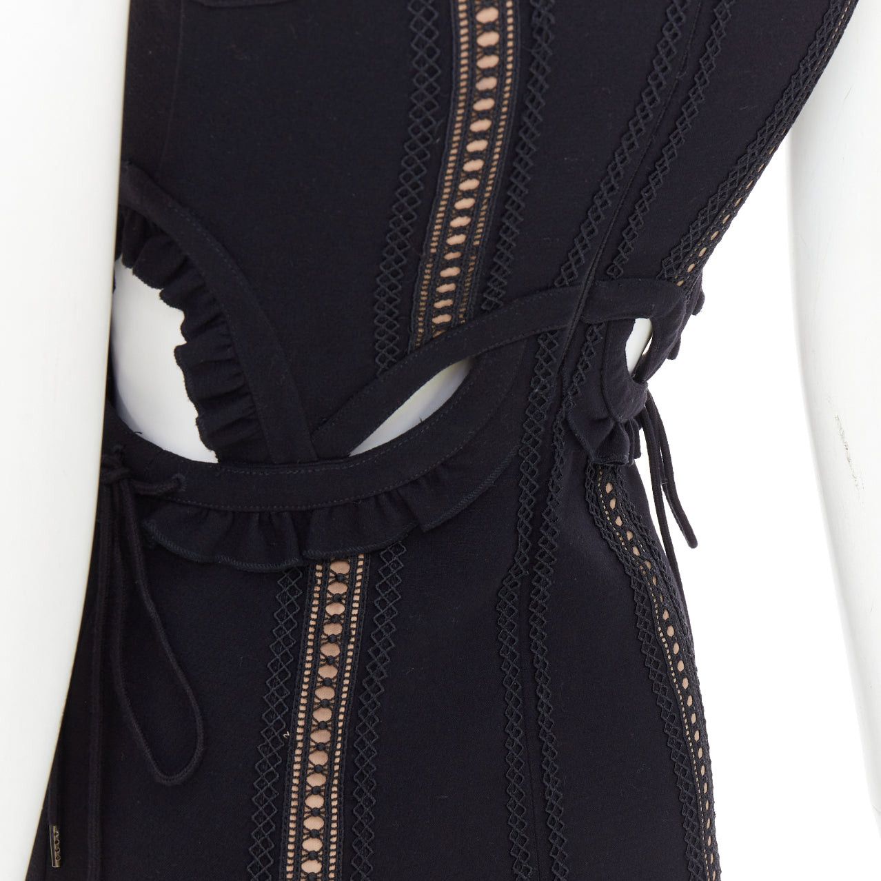Self-Portrait SELF PORTRAIT black lattice cut out overlay crew midi dress UK6 XS Size XS / US 0-2 / IT 36-38 - 7 Thumbnail