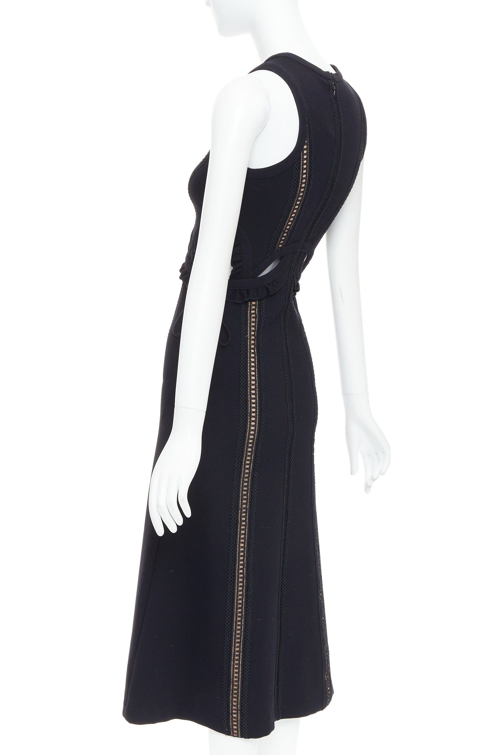 Self-Portrait SELF PORTRAIT black lattice cut out overlay crew midi dress UK6 XS Size XS / US 0-2 / IT 36-38 - 6 Thumbnail