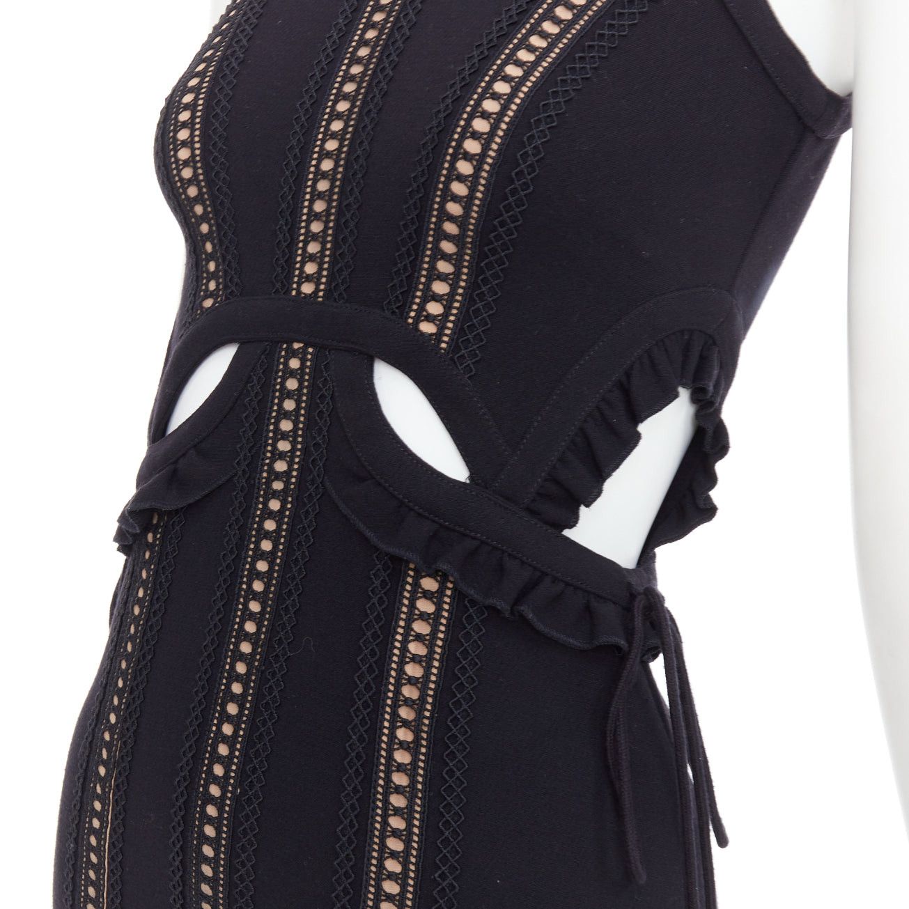 Self-Portrait SELF PORTRAIT black lattice cut out overlay crew midi dress UK6 XS Size XS / US 0-2 / IT 36-38 - 2 Thumbnail